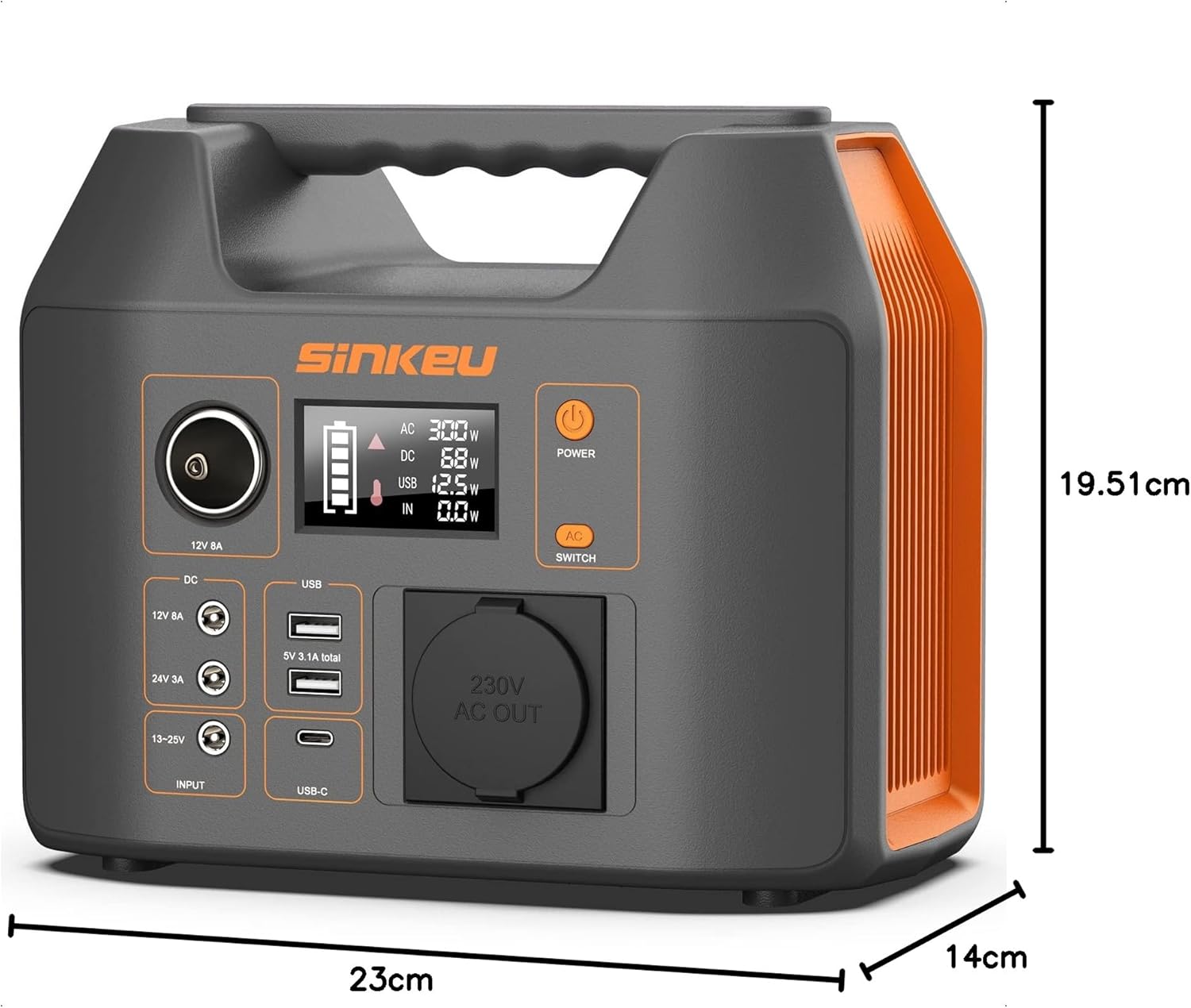SinKeu Tragbares Kraftwerk 296 WH, Notfall-Solargenerator mit 230 V 300 W reiner Sinuswelle AC-Buchse, 12 V DC, USB, Typ C, LED-Licht, Stromspeicher, für Camping, unterwegs, Stromausfälle – Bild 9