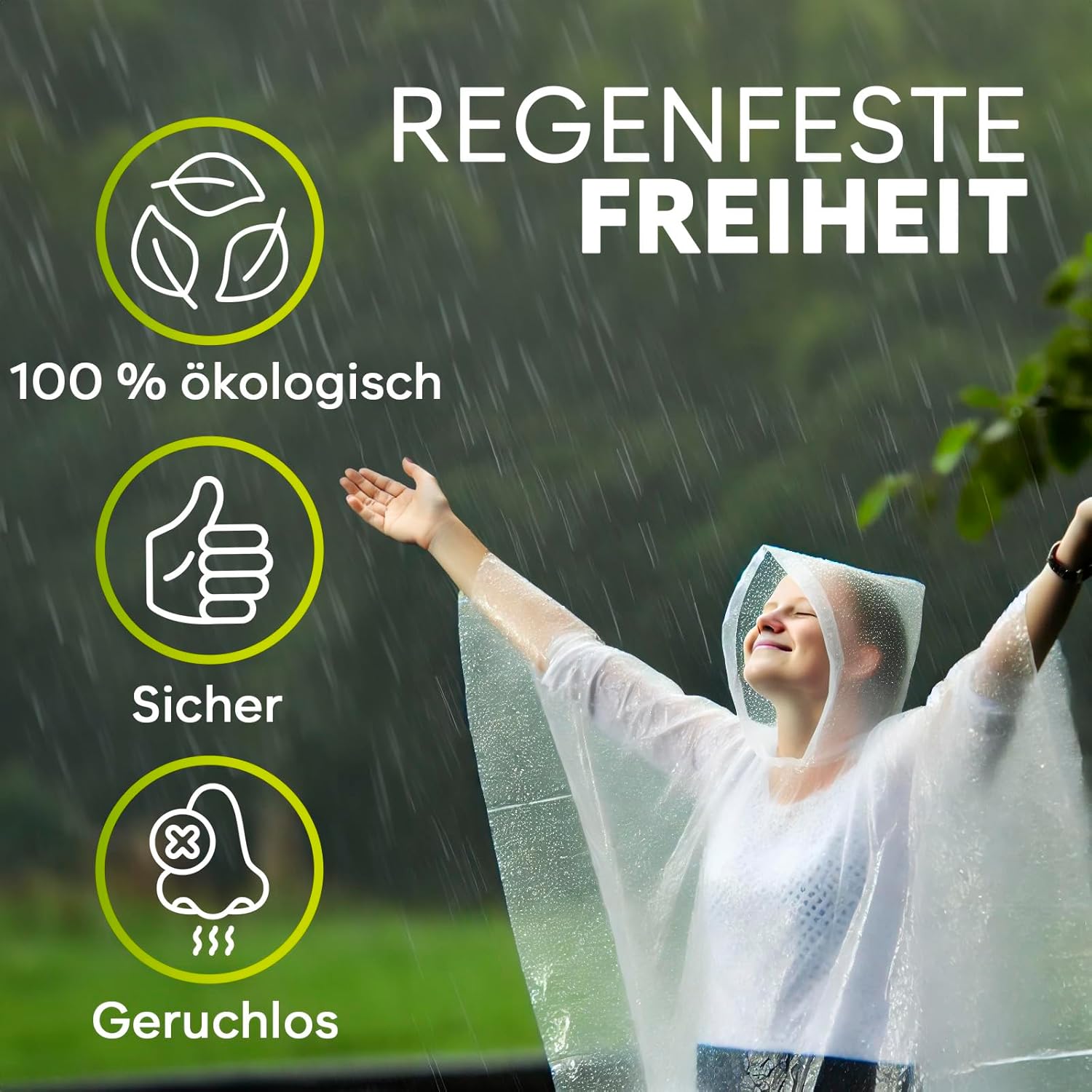 ZENO Regenponcho Festival wasserdicht – Regencape Festival Einweg – Regenponcho Damen & Herren – transparent mit Kapuze – Notfall-Poncho für Reisen, Wandern, Camping – Einweg-Poncho, 6 Stück – Bild 2
