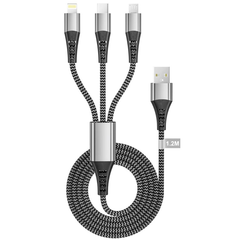 Multi USB Kabel 1,2 m, Ladekabel 3 in 1 Schnellladekabel Nylon USB Ladekabel Mehrere Ports Universal Ladekabel mit Micro USB Typ C Lightning für iPhone 17, Android, Samsung Galaxy, Huawei, Oneplus, LG