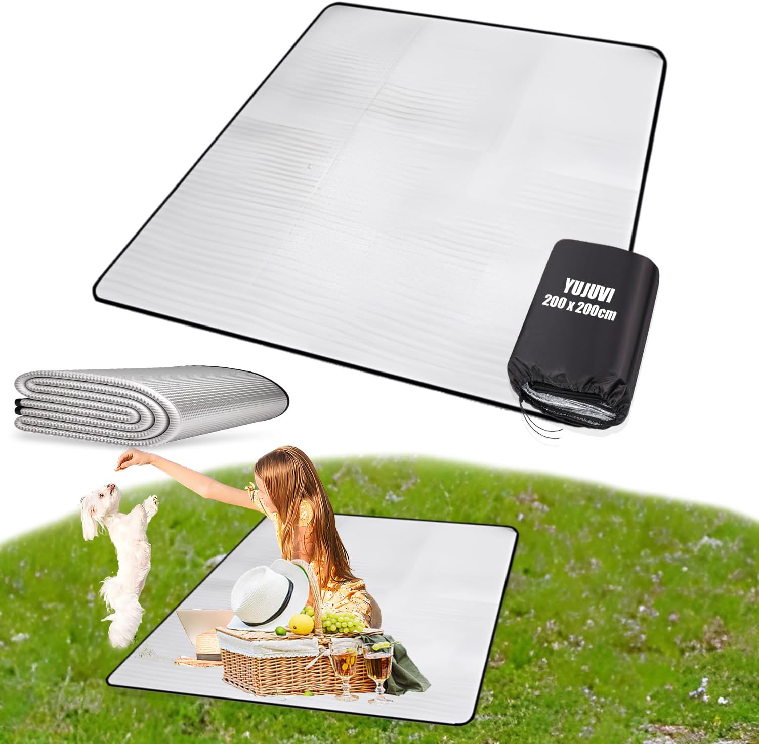 Aluminium-Isomatte, Schaumstoffmatten, 200 x 200 cm, Schlafmatte für Camping, isolierte Decke, faltbare Zeltmatte, Bodenmatte, Thermodeckenmatte aus Aluminiumfolie und EPE – Bild 9