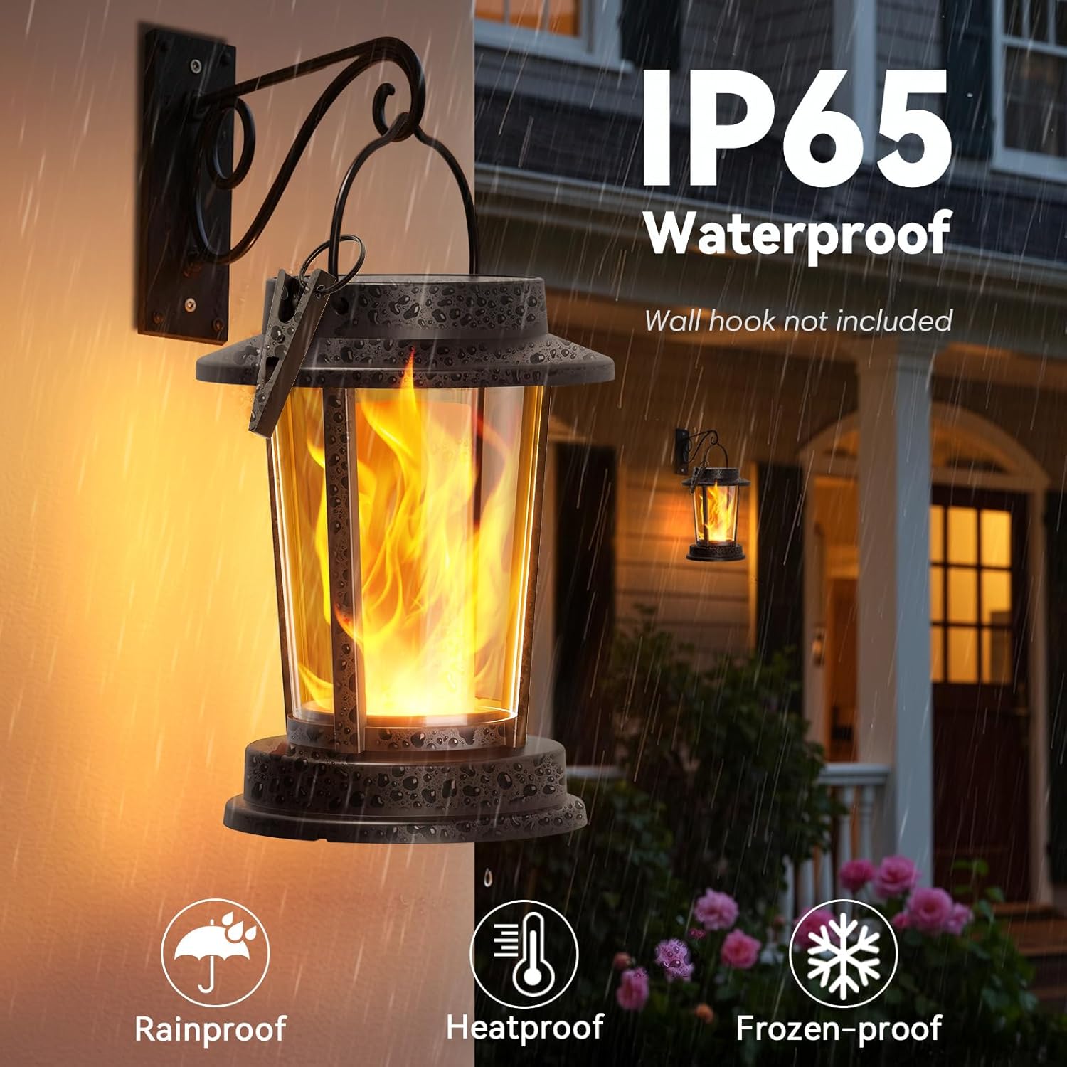Solarleuchten zum Aufhängen/Stellen im Freien, Solarlaternen für den Außenbereich, warmweiß, IP65 wasserdicht, Retro-Solarleuchten, Gartendekoration mit Clips für den Garten im Freien, 2 Stück (schwarz). – Bild 7
