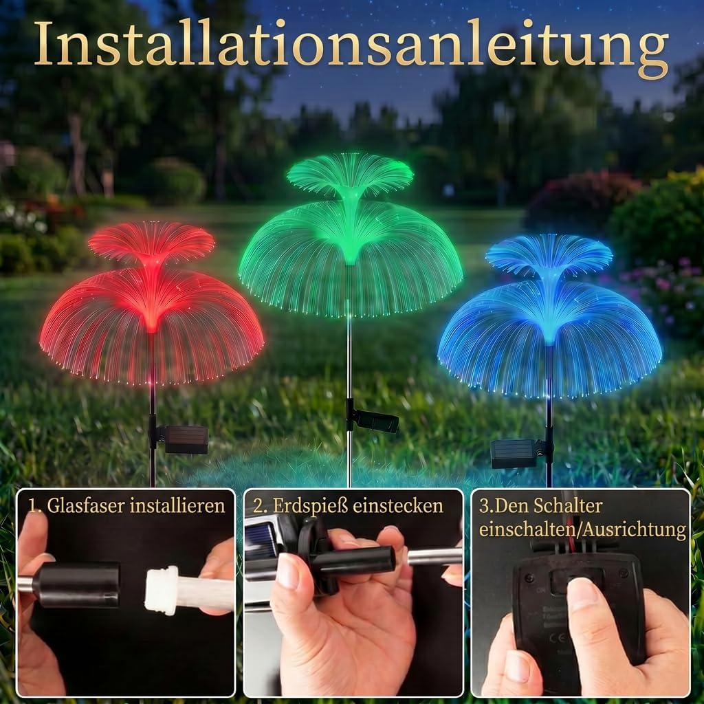 Solarleuchten für den Garten im Freien, 3 Stück, Quallen-Solarleuchten mit farbigem LED-Farbwechsel, IP65 wasserdichter Solar-Gartenstecker für Rasenbeleuchtung, Balkon, Terrasse, Hof und Party-Dekoration – Bild 7