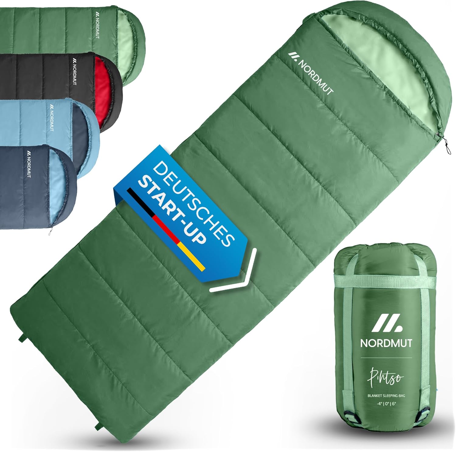 NORDMUT® Deckenschlafsack für Erwachsene mit Zwei-Wege-YKK-Reißverschluss – kleines Packmaß & ultraleicht 1600 g – 3 Jahreszeiten (250 g/m²) – Schlafsack für Camping, Outdoor & Festivals