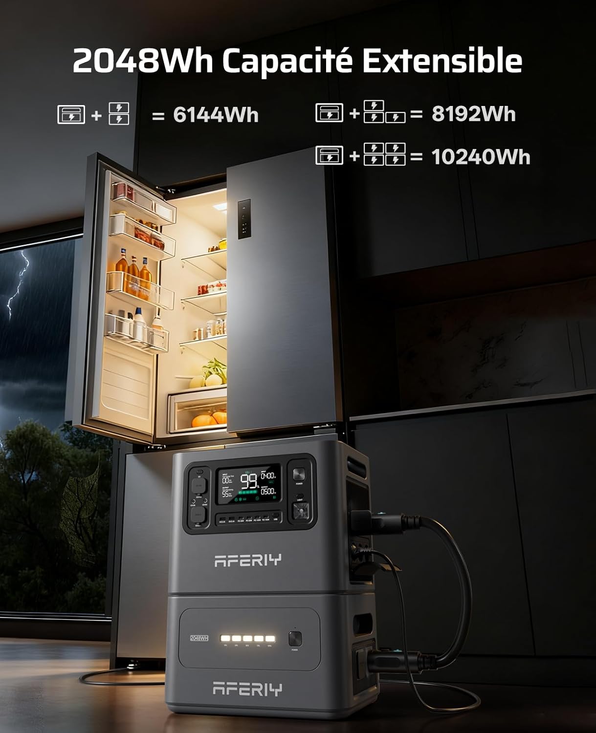 AFERIY AF-P280-B 2048Wh LiFePO4-Erweiterungsbatterie, 4 x parallel bis zu 10240 Wh, 4000+ Zyklen, LED-Anzeige, -10 °C bis 40 °C, kompatibel mit 2800 W Power Station – Bild 3