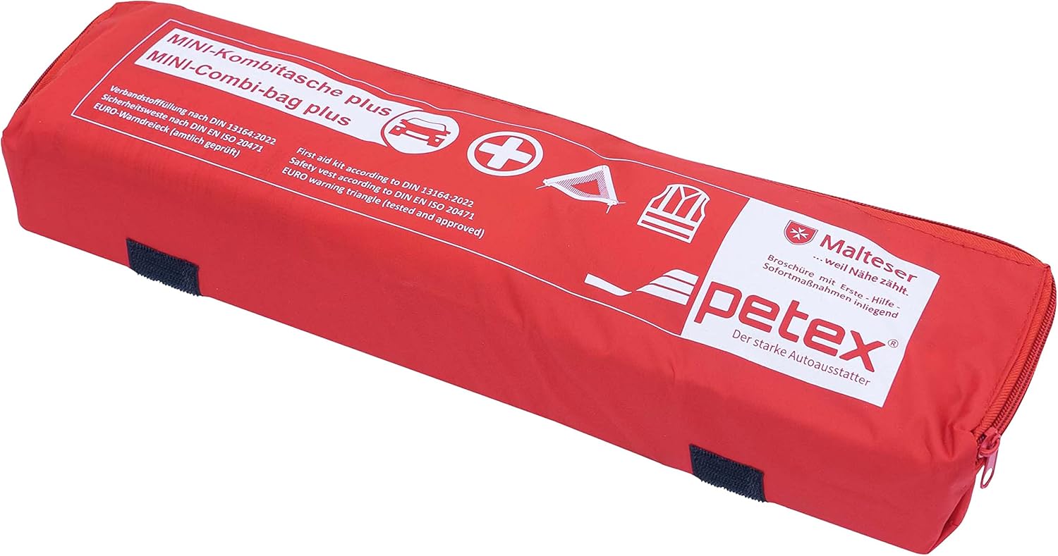 Petex Combo Bag Plus mit Klettband, Euro-Warndreieck, Bandagen und Sicherheitsweste, rot – Bild 3