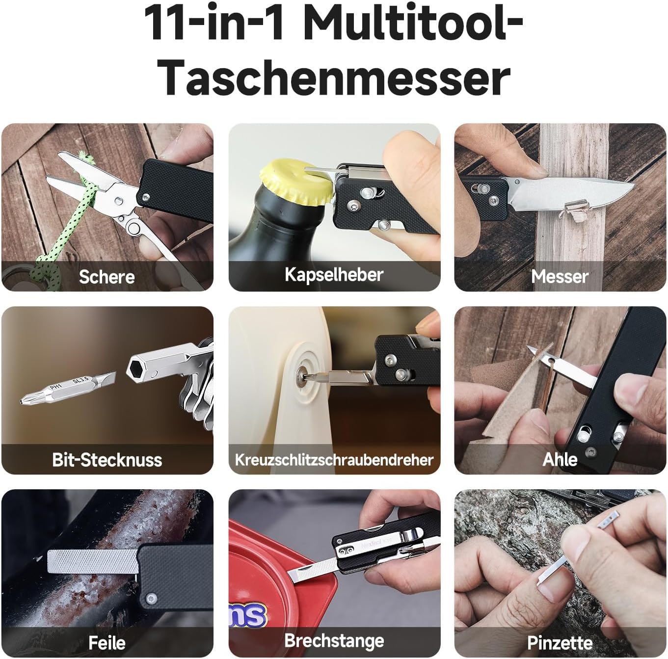 NexTool Knight K30 11-in-1-Klappmesser mit Verriegelung, EDC-Multifunktionswerkzeug mit 14C28N-Stahlklinge und G10-Griff, geriffelte Schere für den täglichen Gebrauch, Camping und Wandern – Bild 9