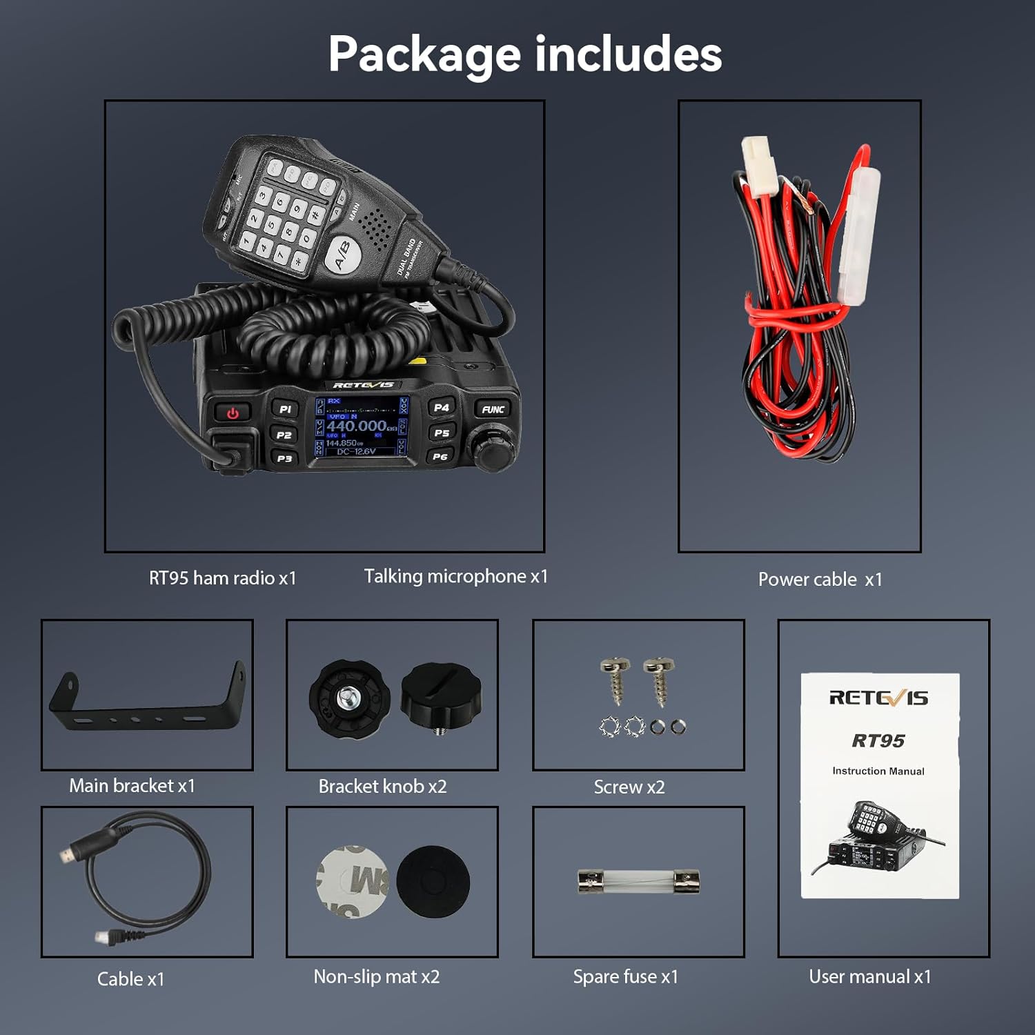 Retevis RT95 Dualband-Amateurfunkgerät, Amateurfunkgerät für Mobilgeräte, große Reichweite, sauberes Signal, Chirp, DTMF 5Tone, Radio-AutoTransceiver (schwarz) – Bild 7