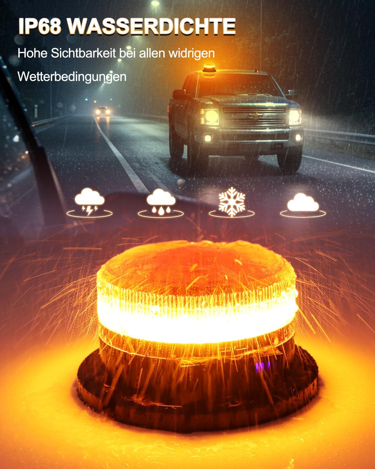 Dinfu Rotierender Akku mit Display, 9 Blinkmodi, LED-Blitzlicht, 12 V, magnetisches orangefarbenes Warnlicht mit Auto-Ladegerät und USB-Kabel für Auto, LKW, Traktor, Golfwagen, SUV – Bild 5