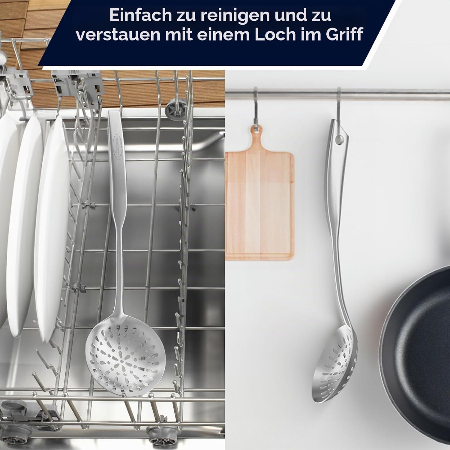 Schälkelle Schaumlöffel, (rostfrei, einteilig geformt, langlebig) Neuheit Schaumlöffel aus Edelstahl 304 mit Vakuum-ergonomischem Griff, Siebkelle mit komfortablem Griffdesign für die Küche, 38 cm – Bild 6