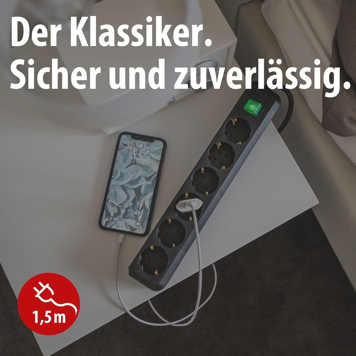 Brennenstuhl Eco-Line 6-fach-Verlängerungskabel (Mehrfachsteckdose mit erhöhtem Berührungsschutz, Schalter und 1,5 m Kabel), schwarz – Bild 2