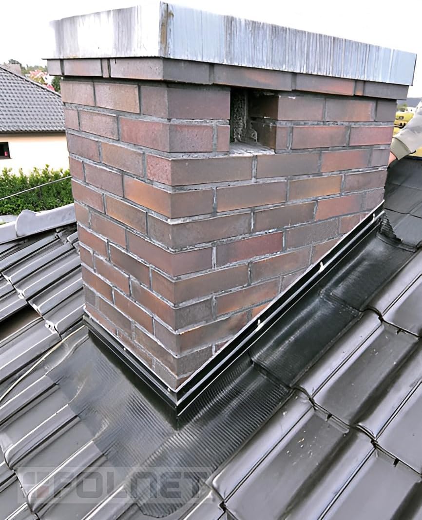 Kaminanschlussband 3D Strukturiertes Aluminium 300 mm x 5 m, 7 Farben Wandanschlussband Dach Kamin Wand Schornstein (Ziegelrot) – Bild 4