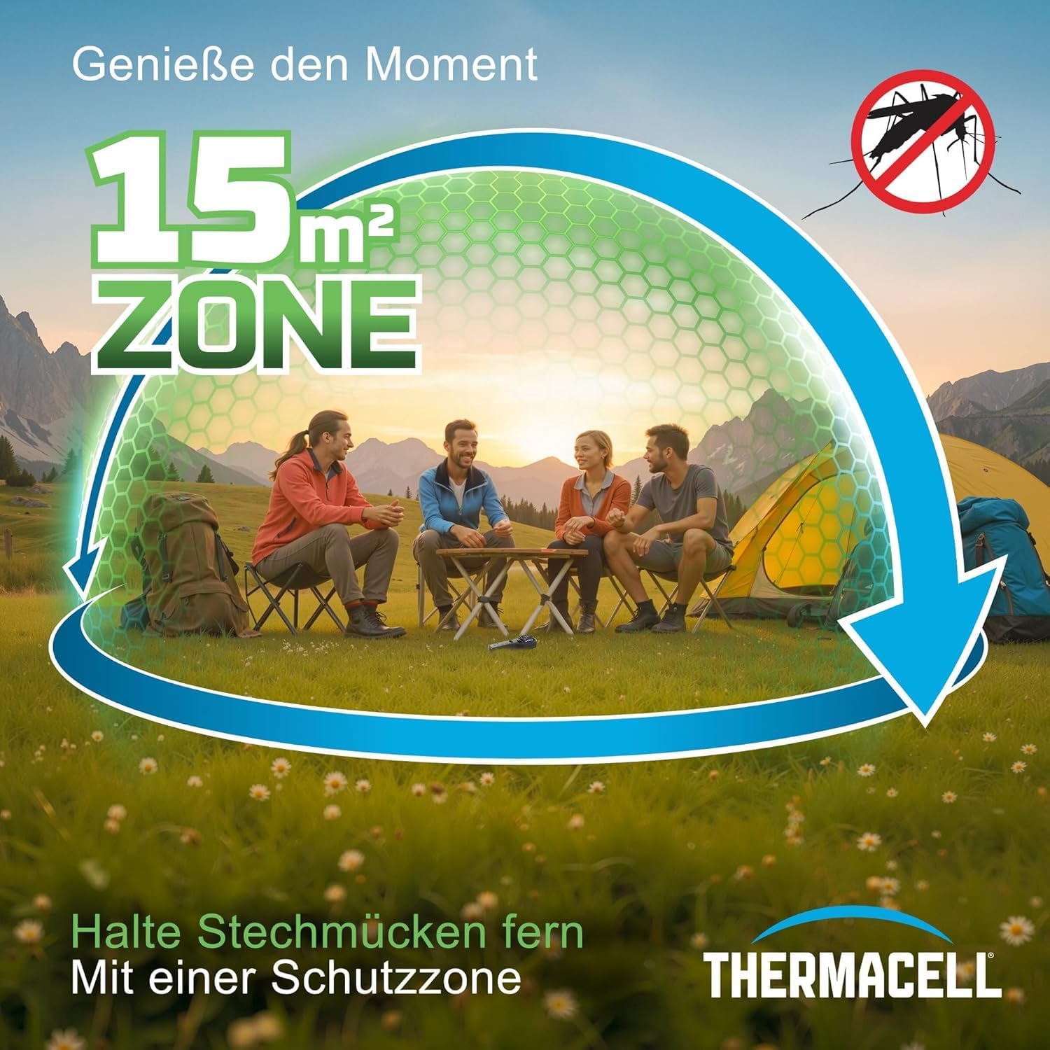 Thermacell MR300GI PT19 Mückenschutz-Handgerät, Mückenschutz mit Zitronen-Eukalyptusöl, 15 m² Schutzzone, Garten, Terrasse, Camping, Angeln, inklusive 1 x Gaskartusche und 3 x Platten – Bild 2