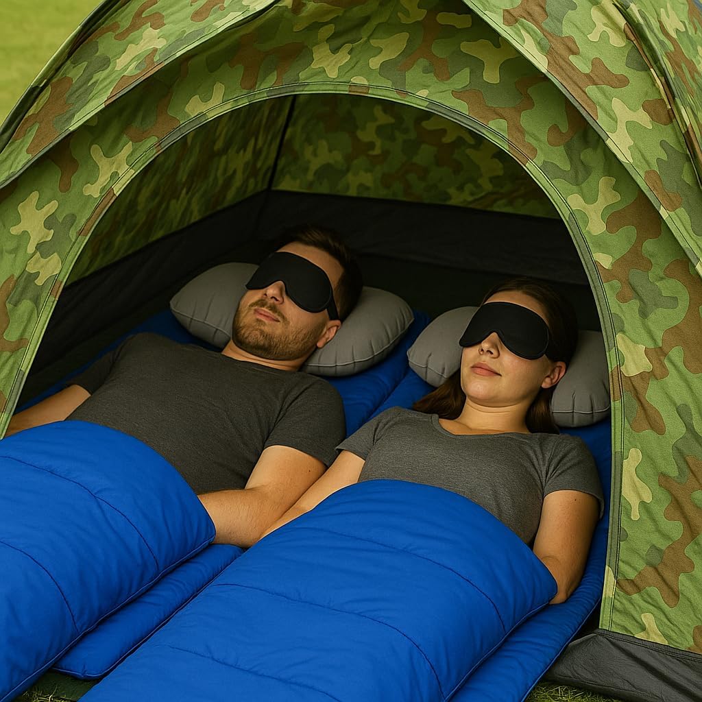 2-Personen-Festivalzelt-Set mit 2 Isomatten, Schlafsäcken, Nackenkissen, Schlafmasken, Ohrstöpseln & 2-Mann-Festivalzelt, Camping, Iglu-Zelt, wasserdicht, 200 x 200 x 135 cm – Bild 4