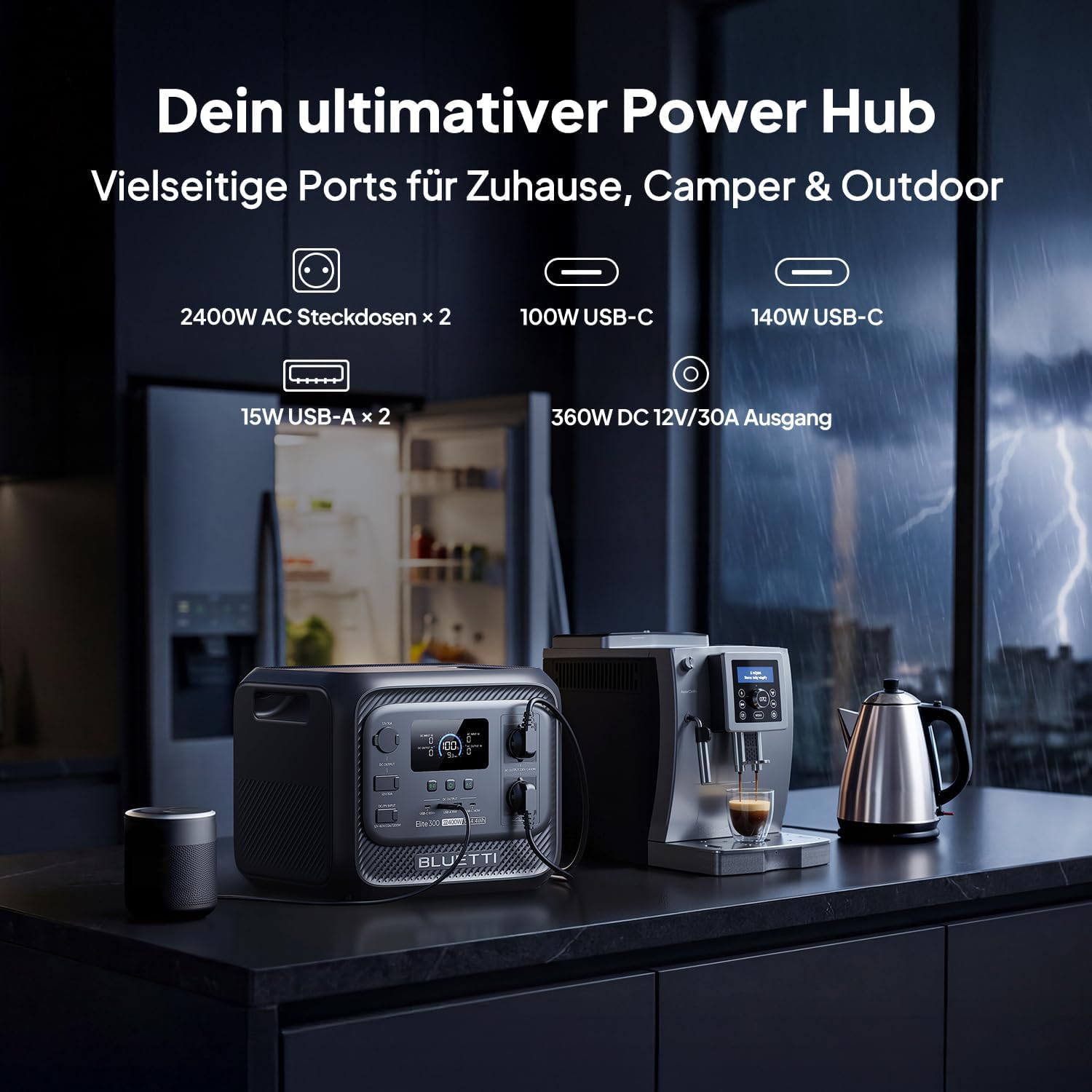 Tragbares Kraftwerk BLUETTI Elite 300 (2026 neu), 3014,4 Wh LiFePO4-Batterie-Backup mit 2400 W AC-Ausgängen (4800 W Überspannung), kompakter 3-kWh-Solargenerator für Zuhause, Camping und Wohnmobil – Bild 3