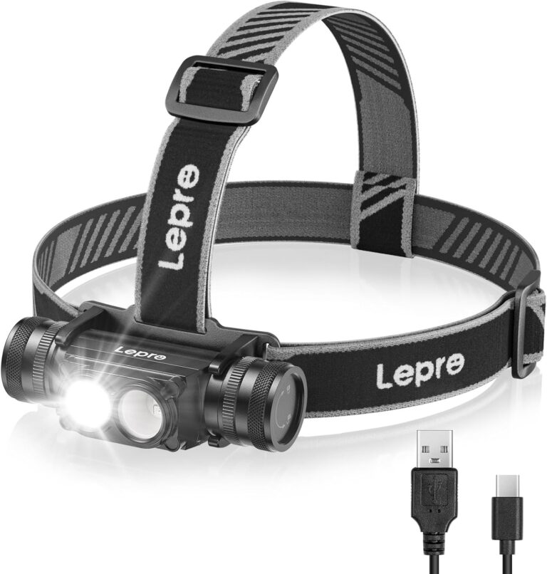 Wiederaufladbare Stirnlampe von Lepro, IP65, superhell, 1000 Lumen, abnehmbare LED-Stirnlampe, Stirnlampe mit rotem Licht, 6 Beleuchtungsmodi für Camping, Sport, Angeln, Basteln (inkl. USB-C-Kabel)