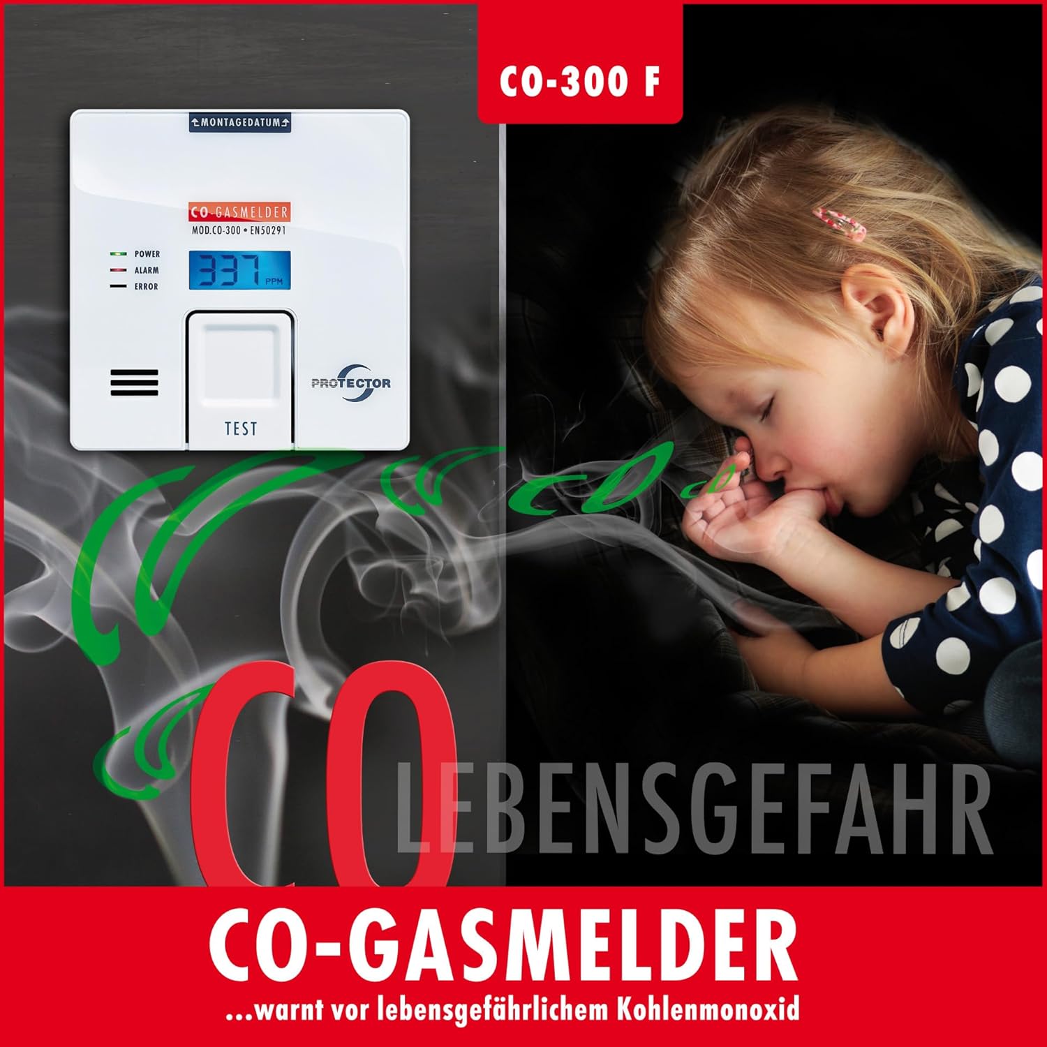 Protector CO-300F batteriebetriebener CO-Gasdetektor | Präziser, langlebiger CO-Detektor mit Figaro-Sensor und beleuchtetem Display | Erkennt Kohlenmonoxid für maximale Sicherheit | Wohnwagen und Wohnmobil – Bild 2
