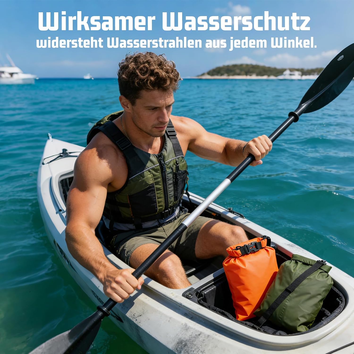 Trockentaschen-Set mit 6 wasserdichten Taschen – 1,5 l, 2,5 l, 3 l, 3,5 l, 5 l, 8 l, wasserdichte Tasche und Packtaschen mit verstellbarem Riemen, schützt das Telefon | Perfekt für Outdoor- und Wassersport | Ultraleicht und robust – Bild 5