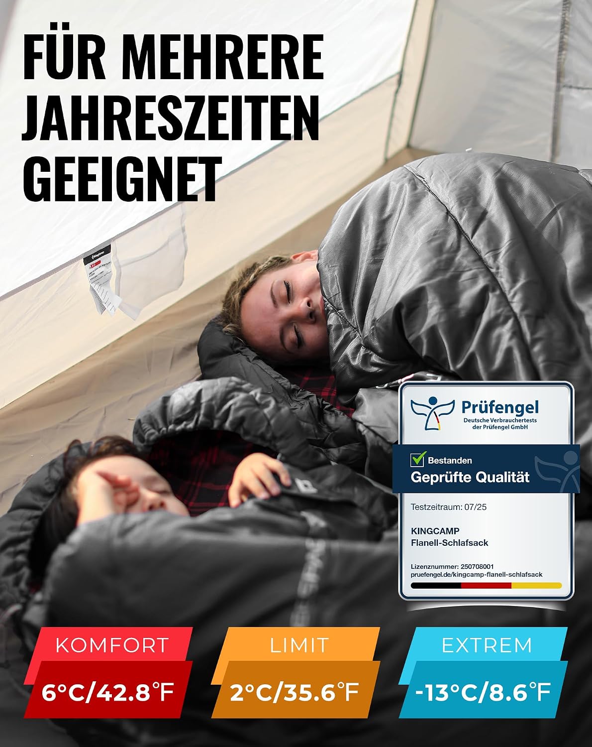 KingCamp Schlafsack XXL Baumwolle Flanell Erwachsene Übergröße | Deckenschlafsack für Winter&Sommer.Extra breit 220x100cm für Bewegungsfreiheit.Ideal Camping Outdoor – Bild 3