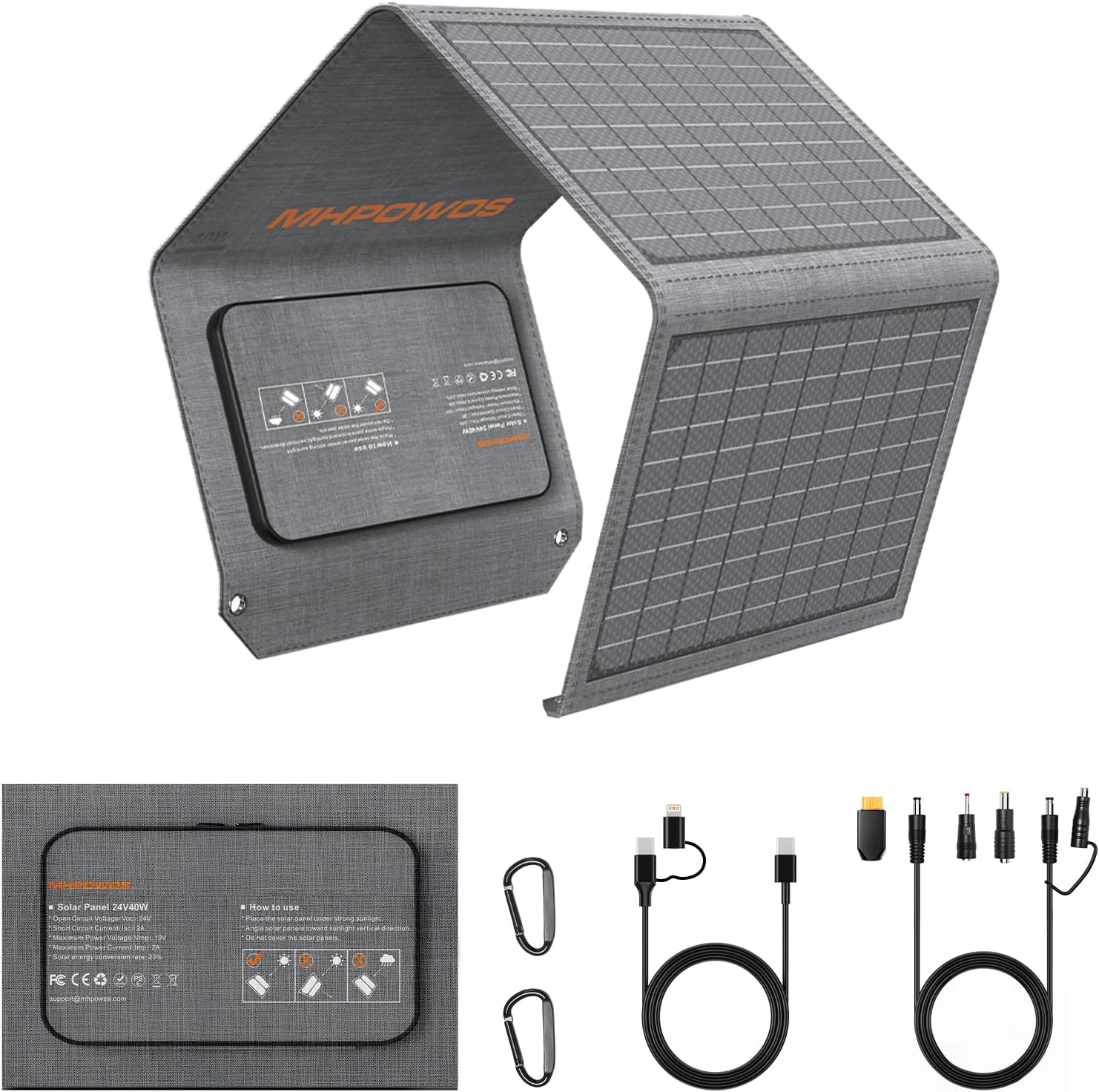 Faltbares Solarpanel, 40 W, 19 V, tragbares Solarladegerät mit USB-C-, USB-A- und DC-Ausgängen, Mini-Ladegerät in Buchgröße für iPhone, iPad, Powerbank, Camping, Wandern, Outdoor-Reisen