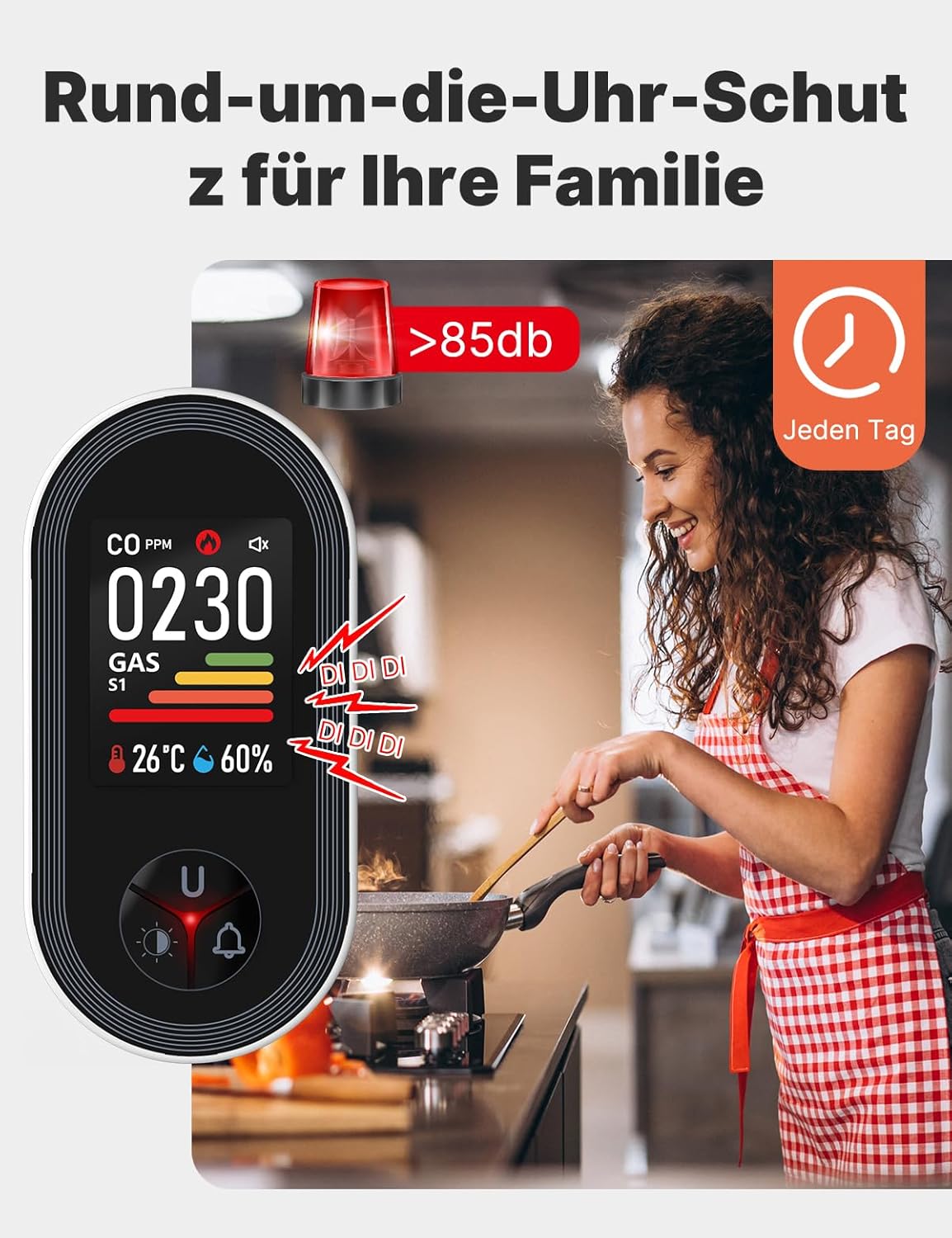 MOES Kohlenmonoxid- und Gasdetektor mit Stecker, 4-in-1-CO-Detektor mit Temperatur- und Feuchtigkeitssensor, mit akustischem Alarm für Flüssiggas, Propan, Methan, Ethan und CO – geeignet für Zuhause und Wohnmobil – Bild 6