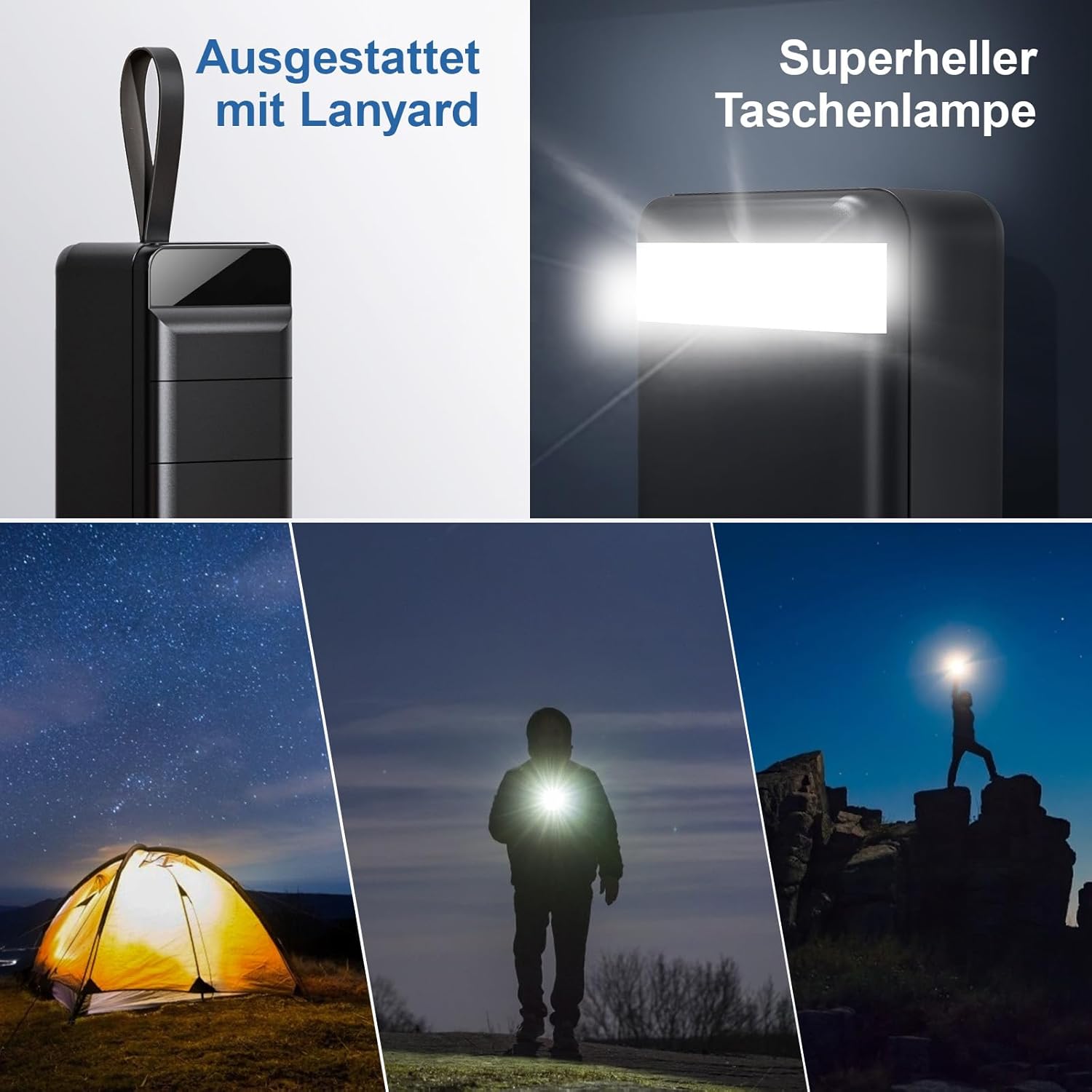 60000 mAh Powerbank 22,5 W Powerbank PD USB-C Schnellladefunktion Externer Akku mit 4 Ausgängen und 3 Eingängen, kompatibel mit Smartphone, Tablets, Tablet usw. Schwarz – Bild 6