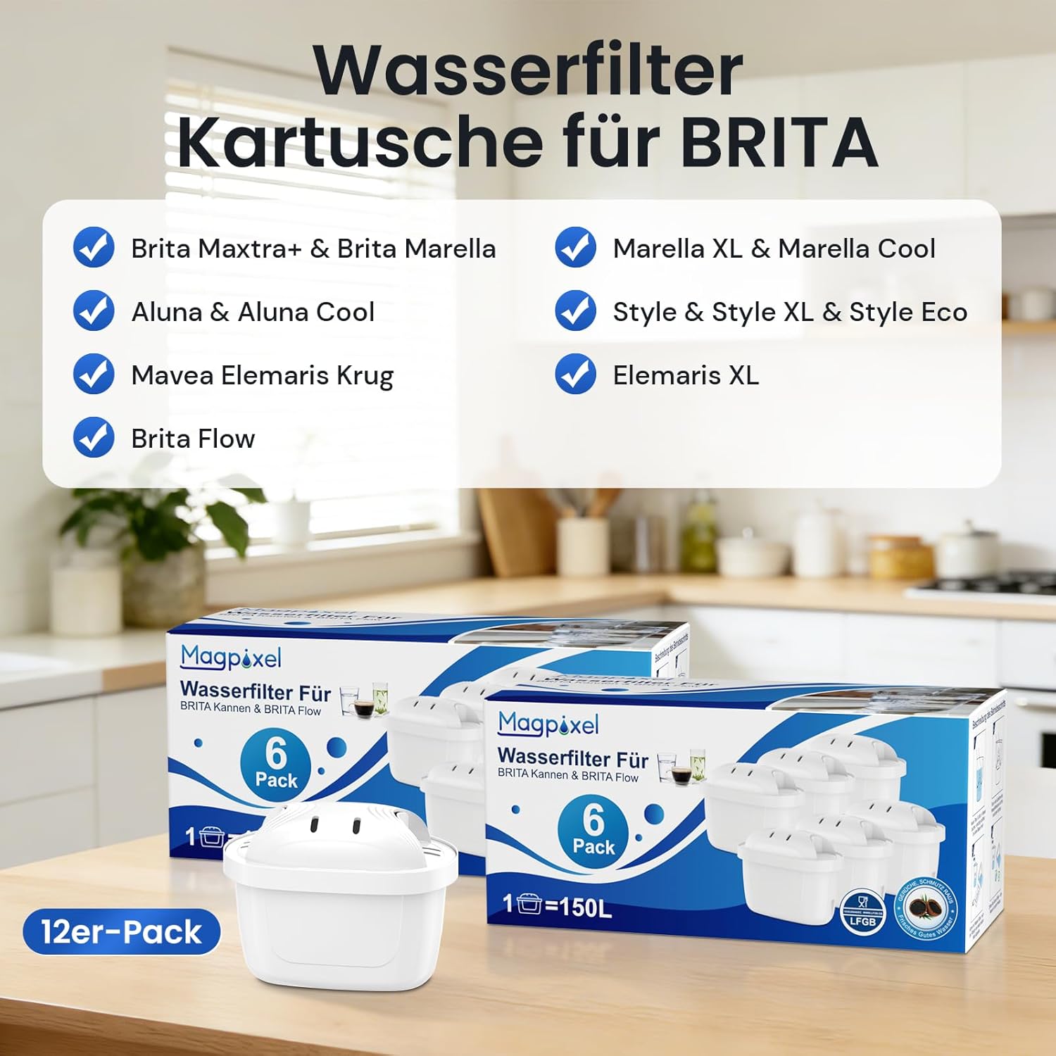 Wasserfilterkartusche für Brita Filter, 12 Stück, passend für alle Brita Wasserfilterkannen, zusätzlicher Kalkschutz, reiner Wassergeschmack, filtert PFAS, Chlor, Kalk, Metalle, ultimatives Gerät – Bild 9