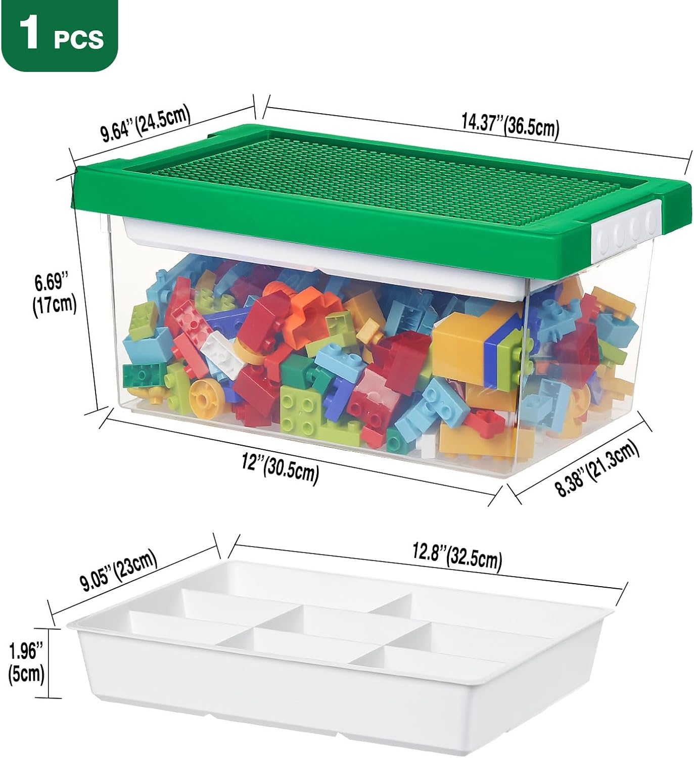 Greentainer Aufbewahrungsbox Spielzeug mit Deckel & herausnehmbarem Tablett & Bauplatte, 3er Set, Spielzeugkiste aus PP, Aufbewahrungskorb Kinder, Spielzeugkiste fürs Kinderzimmer, Aufbewahrungsbehälter für Bauklötze – Bild 2