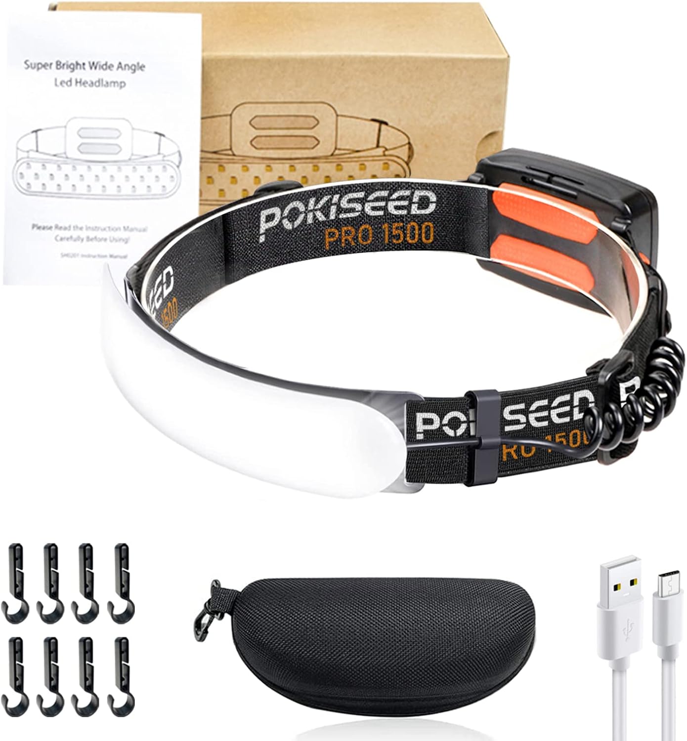 POKISEED Stirnlampe LED wiederaufladbar, 1500 Lumen mit 230° Weitwinkel für breite Ausleuchtung, Stirnlampe Joggen, USB C 5000mAh Akku, Kopflampe Stirnlampe aufladbar, für Stirnlampe Laufen, Camping – Bild 8