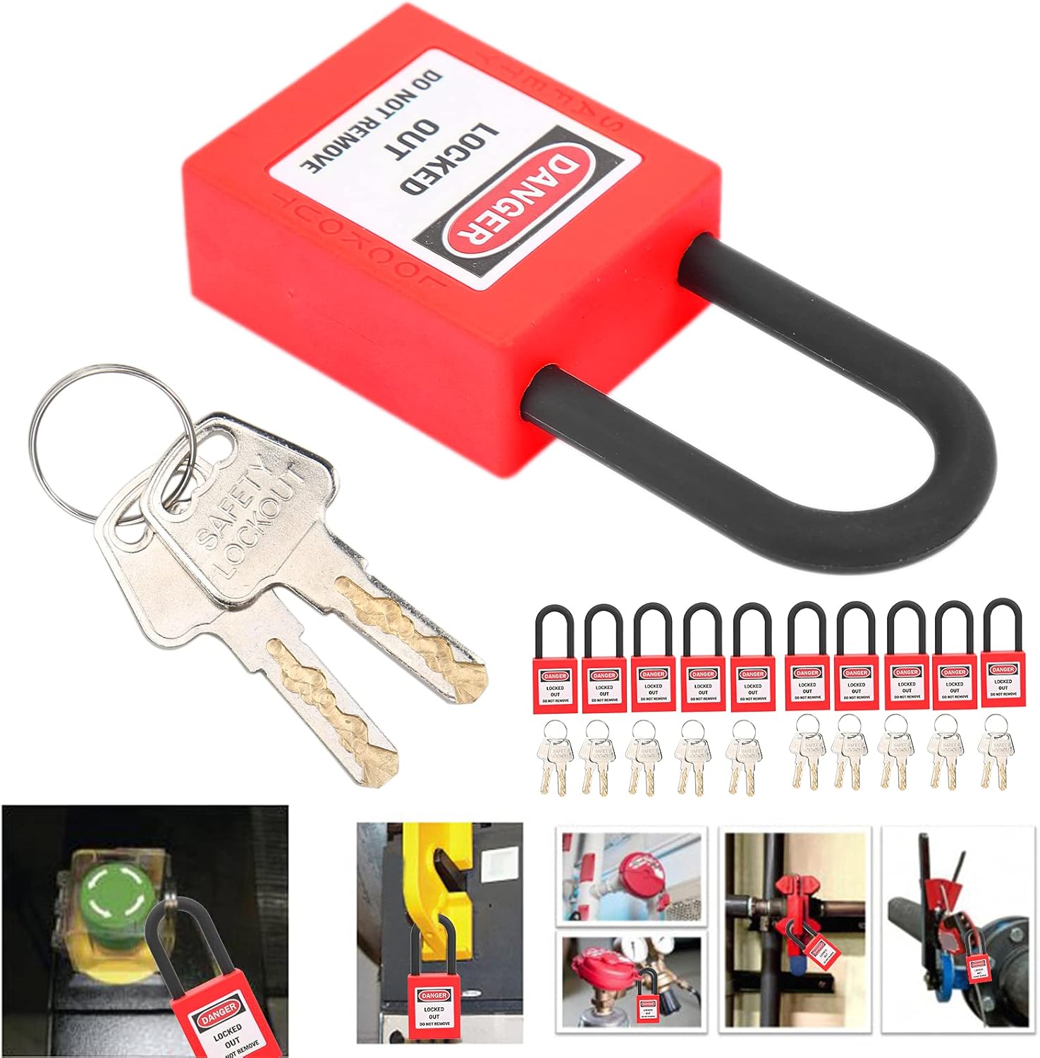 Lockout-Tagout-Schlösser, 10-teiliges Sicherheits-Vorhängeschloss mit 20 Schlüsseln, staubdichtes Lock-Out-Tagout-Loto-Schlösser-Set für Industrietechnik, Isolierfabriken, Sicherheitswerkzeug (rot) – Bild 8