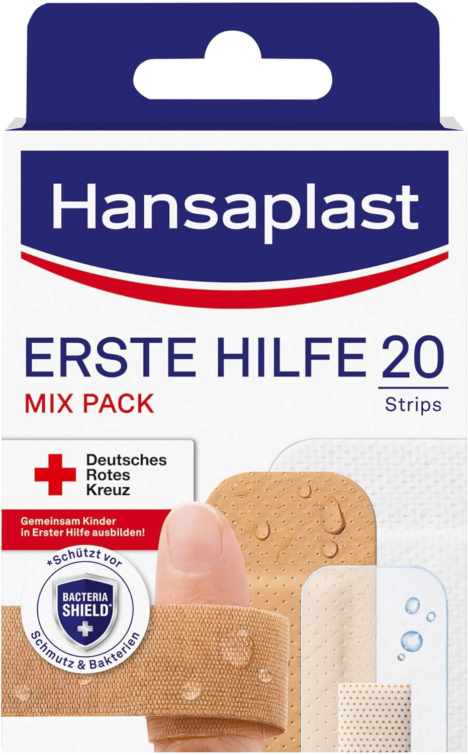 Hansaplast Erste-Hilfe-Pflaster-Mix (20 Streifen), Pflaster-Set in verschiedenen Größen, ideal für unterwegs, Wundpflaster mit Bakterienschutz