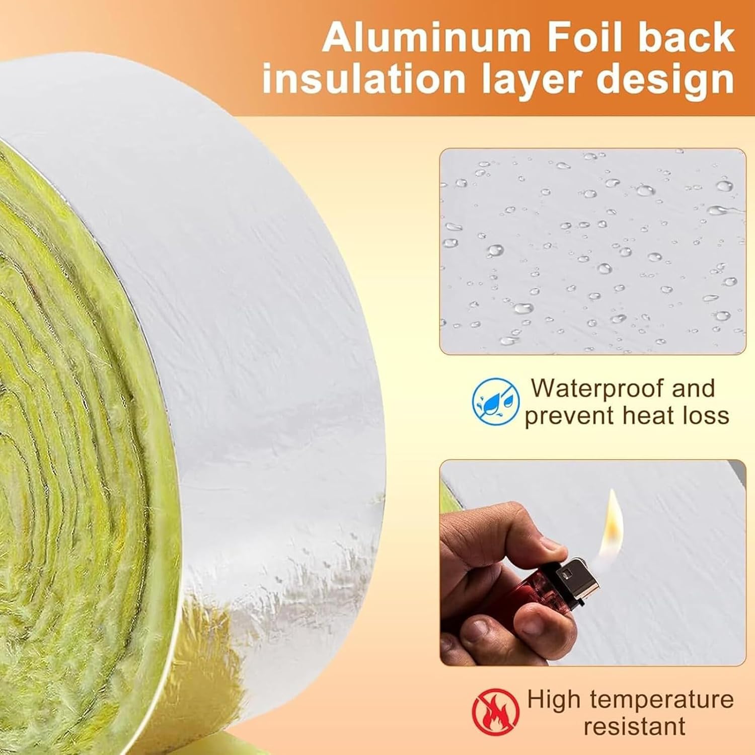 Generisch Rohrisolierung – 10 m Aluminiumfolie, thermische Glaswolle-Isolierrolle | Feuerfeste schallabsorbierende Glasfaserplatte | Wärme- und Schalldämmung für Rohre, HVAC-Systeme und den Heimgebrauch – Bild 7