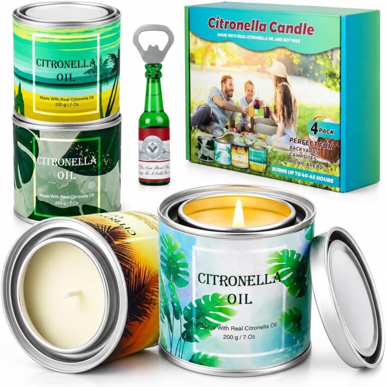 Creashine Citronella Kerzen Outdoor 4er Set, 800g Sojawachskerzen mit Zitronengrasduft, lange Brenndauer für Garten, Balkon, Terrasse, Camping und Outdoor-Aktivitäten