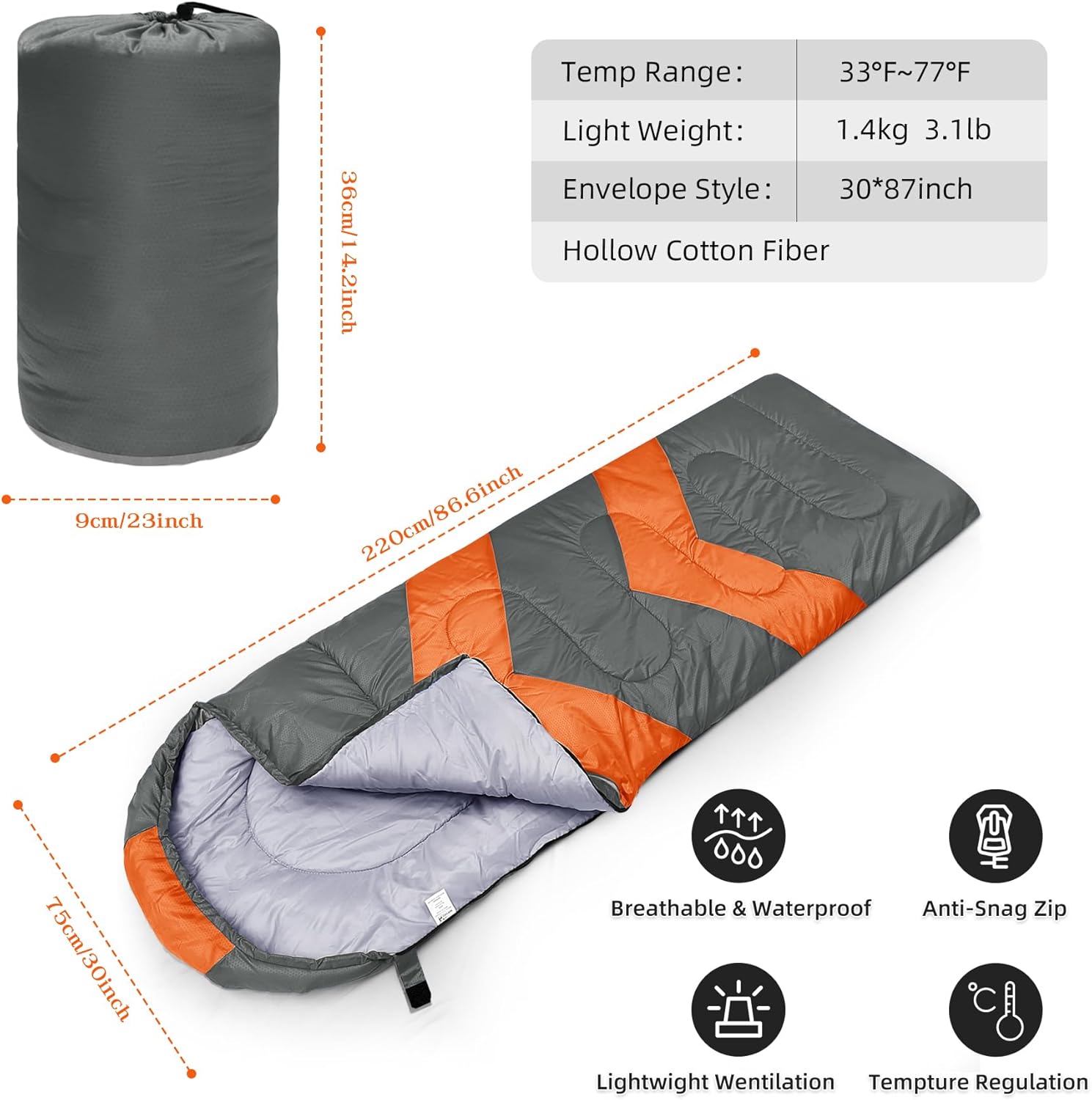 Schlafsack 3–4 Jahreszeiten für Outdoor-Camping, warm, Einzel-Erwachsene, wasserdicht, leicht, ultraleicht, Schlafsack für Erwachsene, Kinder, Camping, Wandern, Reisen – Bild 2