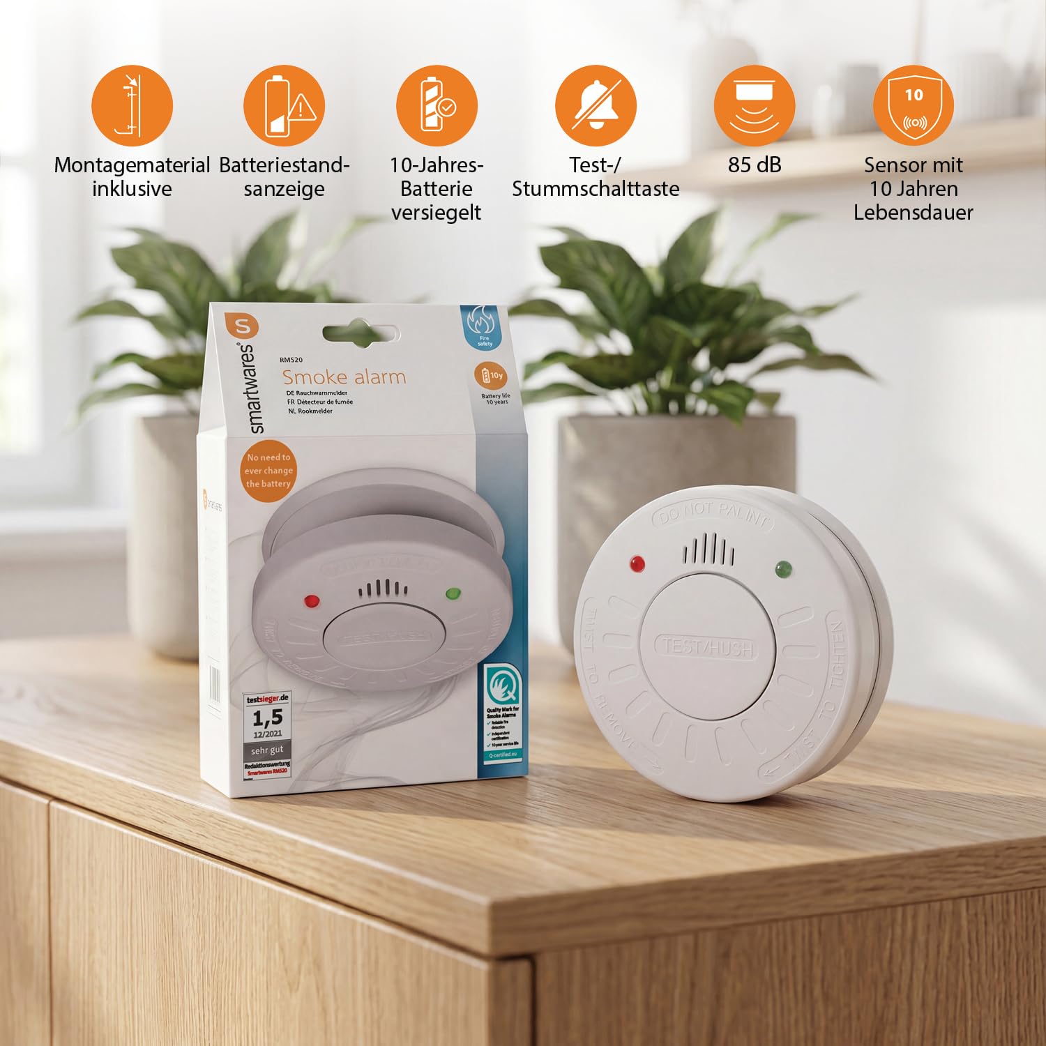 Smartwares Rauchmelder – 10 Jahre Batterielaufzeit, Q-Qualitätssiegel, Prüfschlüssel, 85 dB, RM520 – Bild 7