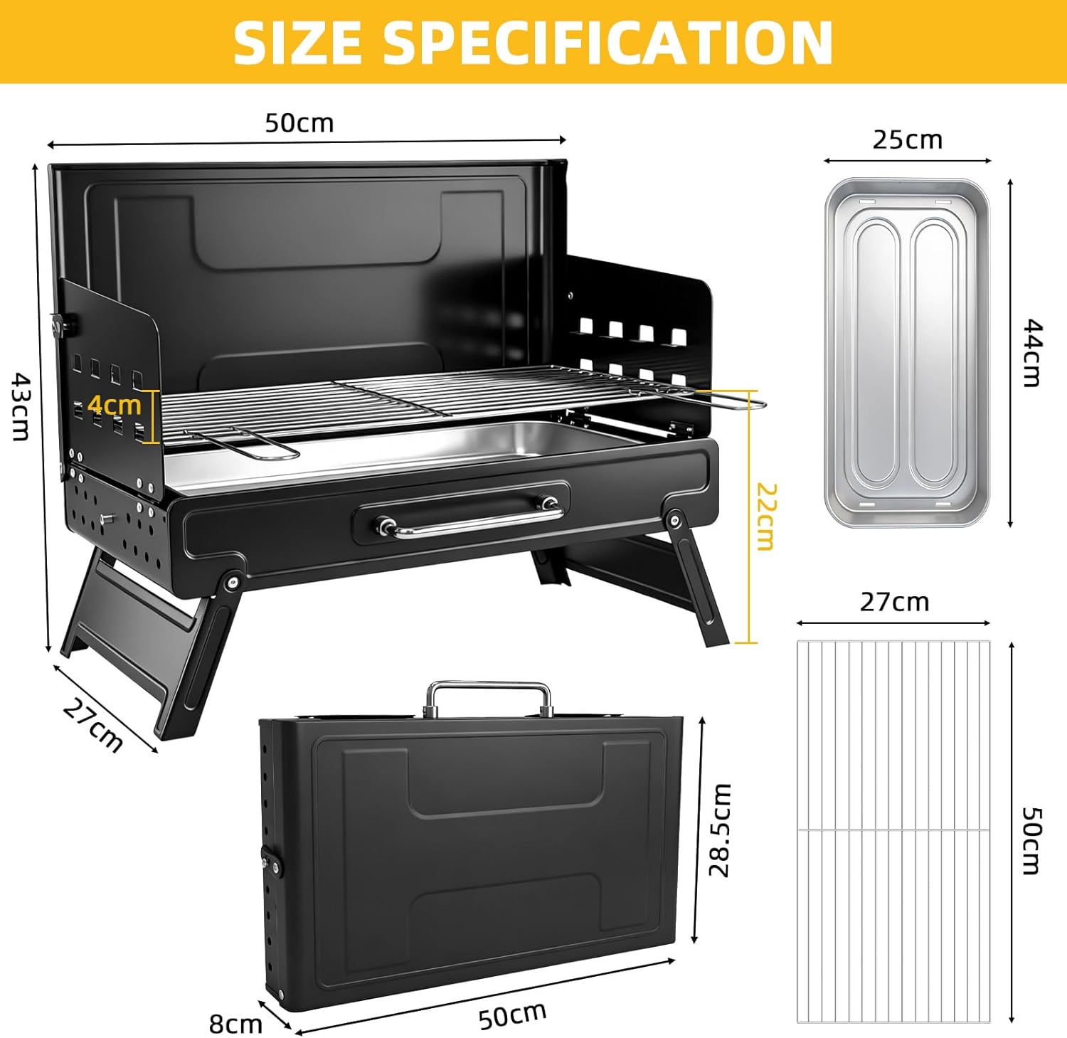 Holzkohlegrill, zusammenklappbarer Campinggrill | Klappgrill, Tischgrill, kompaktes Design, einfach zu montieren, für Gartenpartys und Grillen im Freien – Bild 3