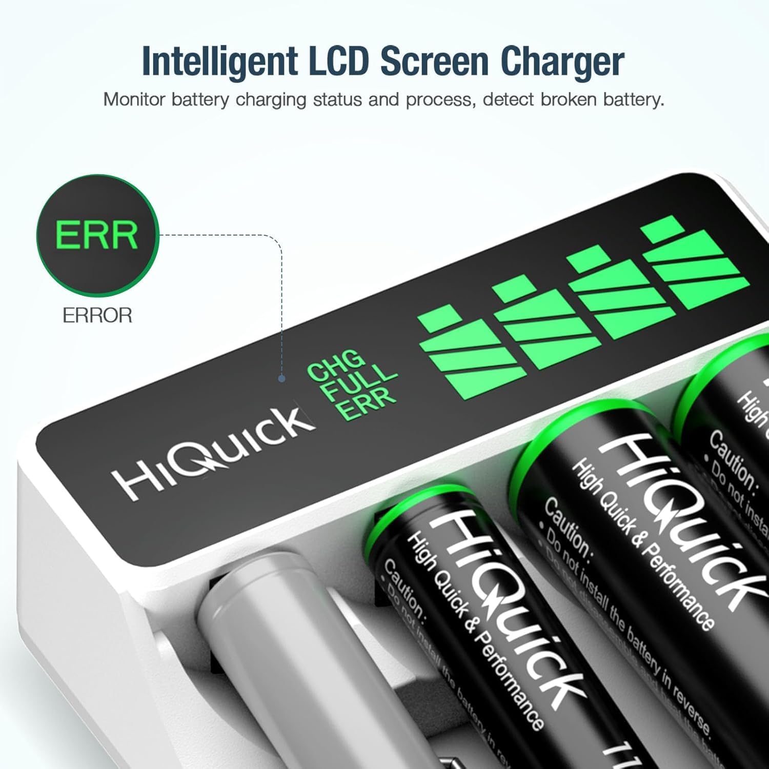 HiQuick Akkuladegerät mit LCD-Display für NI-MH NI-CD AA/AAA Akkus, 4 Ladeplätze, universelles Schnellladegerät für wiederaufladbare Mignon AA und Micro AAA (2 Stück) – Bild 3