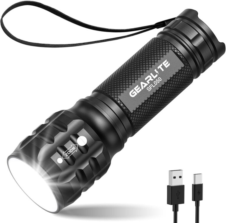 GEARLITE Kleine Taschenlampe LED wiederaufladbar, zoombare Mini-Taschenlampe extrem hell für Kinder, IP65 wasserdicht, tragbare Taschenlampe für Camping, Wandern, Notfälle, Outdoor