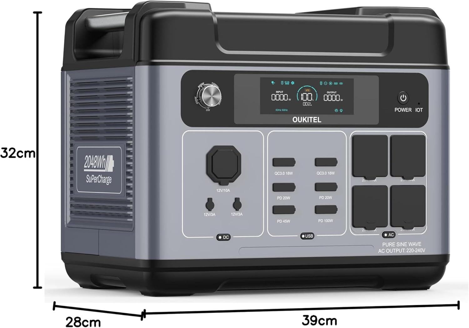 P2001 Pro 3200 W (6400 W Peak) tragbares Kraftwerk, 2048 Wh Solargenerator mit LiFePO4-Akku, AC1800 W Schnellladung 0–80 % in 45 Minuten Ladezeit, APP, tragbares UPS-Kraftwerk für Camping, Wohnmobile – Bild 9