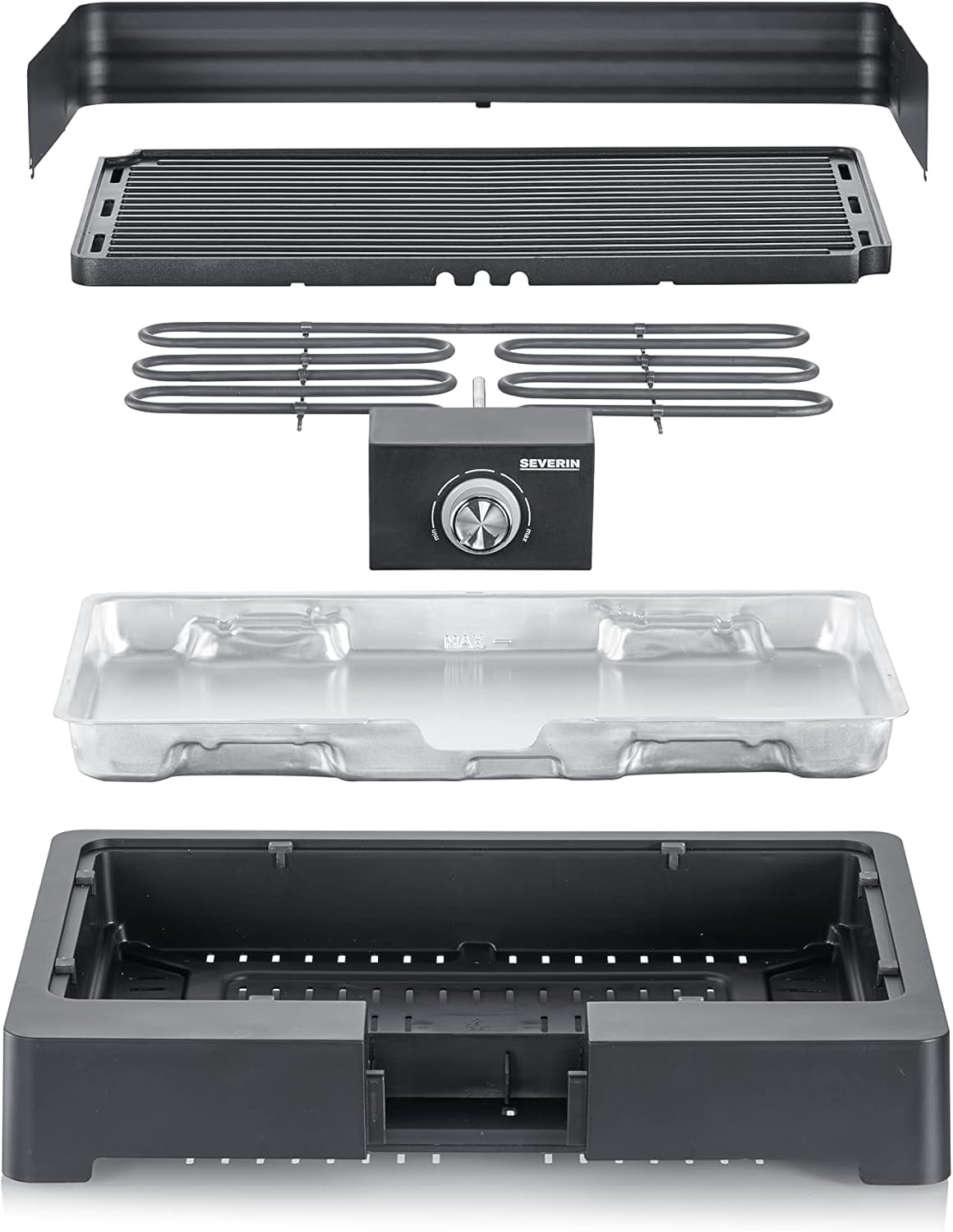 SEVERIN PG 8567 Tischgrill mit Aluminium-Grillplatte für den Innen- und Außenbereich, Elektrogrill mit schnellem Grillstart, Balkongrill ohne Verbrennungsgefahr, schwarz – Bild 5