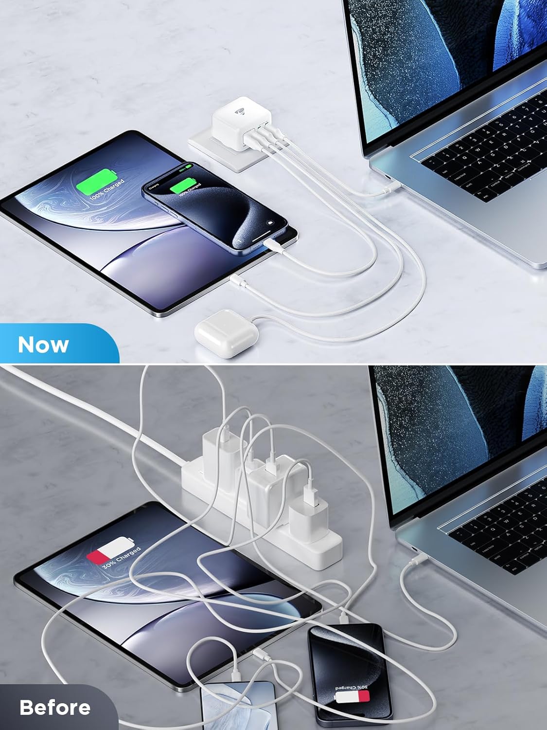 USB C Ladegerät, 40W 4-Port Mehrfachladegerät mit USBC und USBA, USBC Schnellladegerät PD 3.0 Power Adapter USB Netzteil für iPhone 16 15 14 13 12 11 Pro Max SE 2020 XS XR X 8 7 6 Plus, Samsung – Bild 6
