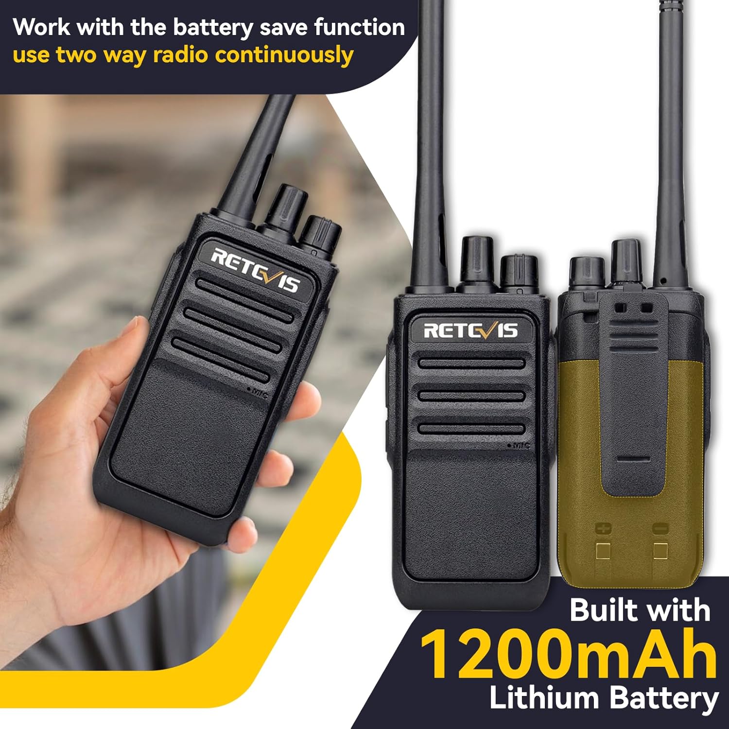 Retevis RT617 Walkie Talkie, Funkset, 16 Kanäle, 1200 mAh, VOX, nicht magnetisches Mikrofon, lizenzfreies PMR-Radio, Resurfacing-Reisen, Outdoor-Abenteuer (1 Paar, schwarz) – Bild 4