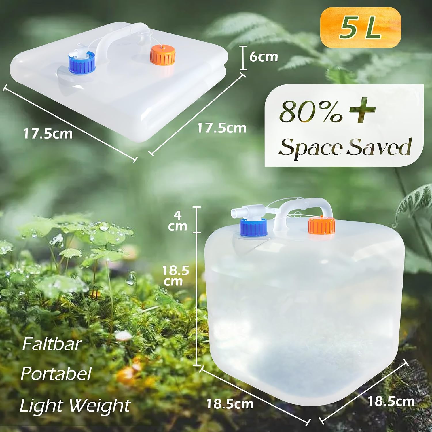 Reinalin faltbarer Wasserkanister, Wassertank mit Wasserhahn, Camping-Trinkwasserkanister, 100 % auslaufsicher, lebensmittelechtes Kanisterwasser – Bild 4