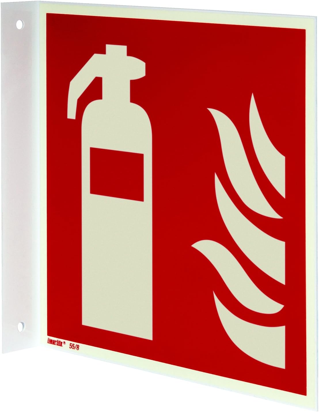 Feuerlöscher-Flaggenschild, 200 x 200 mm – nachleuchtend, 55/8 mcd, DIN 67510, Lichtklasse B, Kunststoffschild, doppelseitig bedruckt, ASR A1.3 / ISO 7010, Brandschutzschild, für den Innen- und Außenbereich