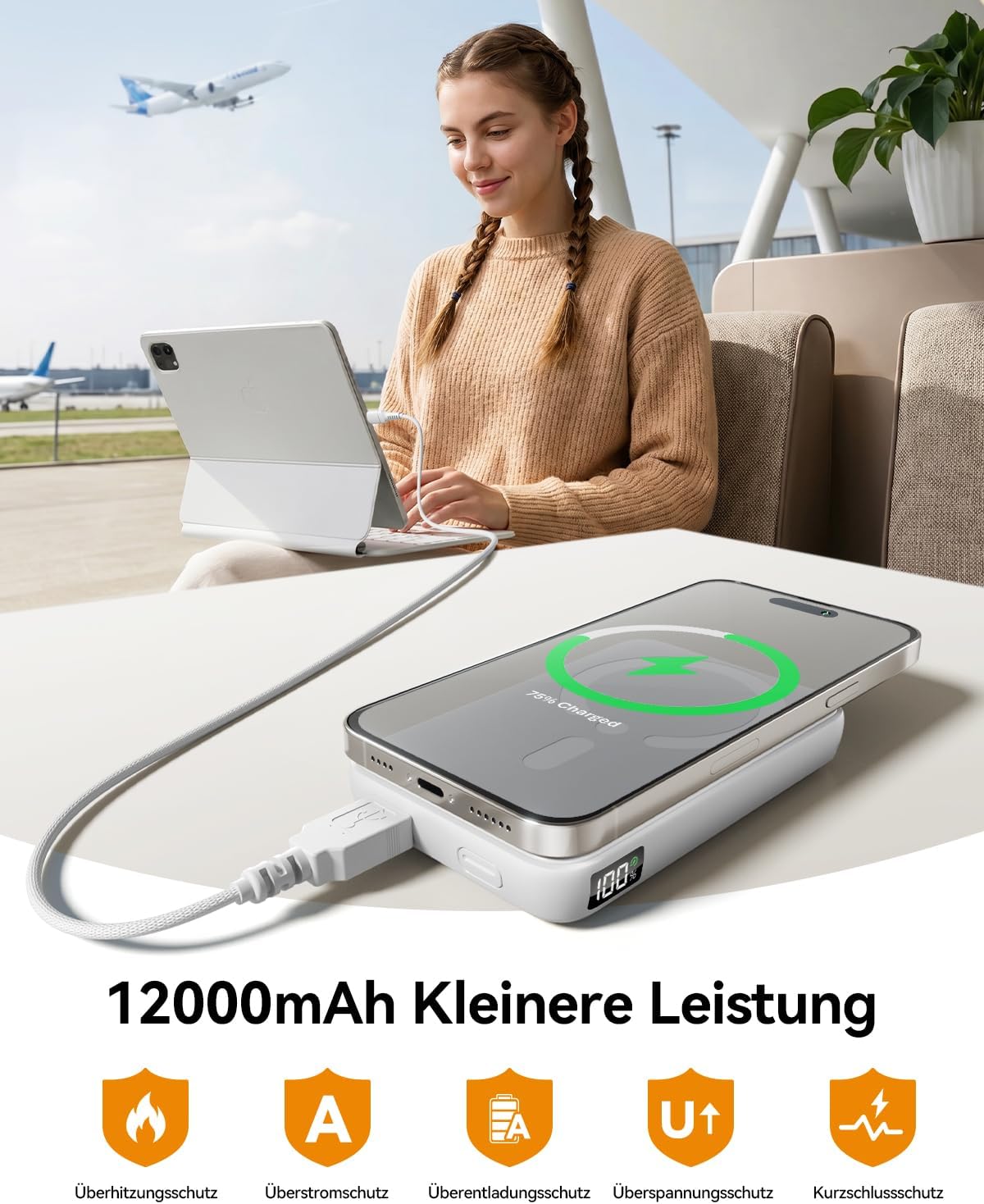 Powerbank für Magsafe, 12000 mAh kabellose Powerbank mit 22,5 W PD USB-A Ausgang, magnetische externe Handy-Akkus mit LED-Anzeige, Typ-C Eingang & Ausgang für iPhone 17/16/15/14/13/12/Pro/Pro – Bild 6