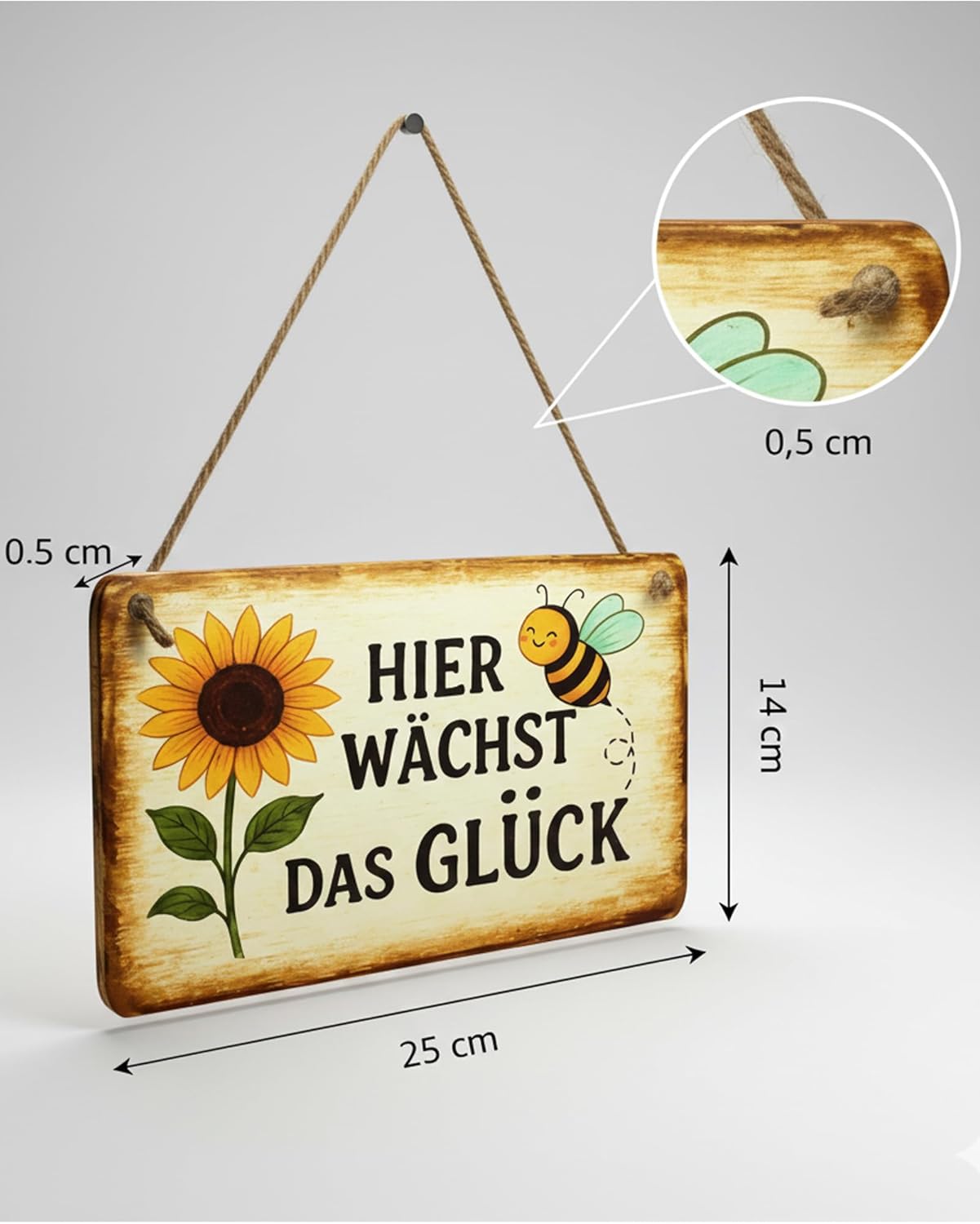 Holzschild Gartenschild mit Spruch „Hier wächst das Glück“ – wetterfestes Dekoschild zum Aufhängen im Freien – moderne Gartendeko & Balkondeko Sommer, Geschenk für Gartenliebhaber – Bild 2