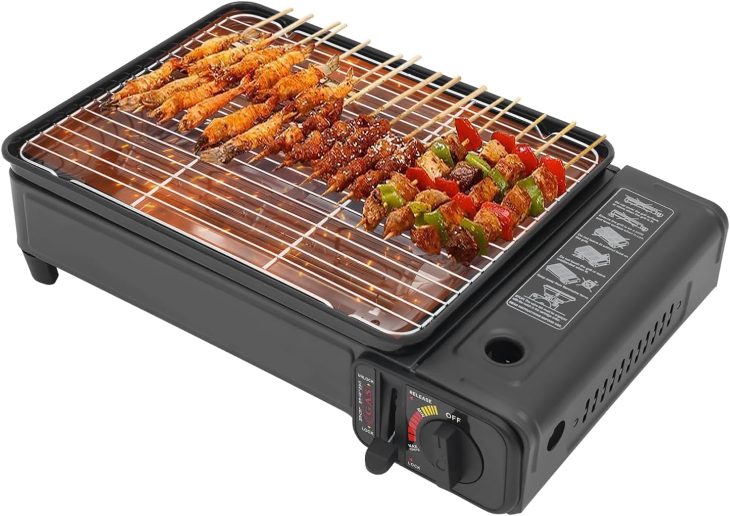 Camping Gasgrill, 2200W Tischgasgrill, tragbarer Gasgrill mit Fettbehälter und Tragetasche, Gaskocher Campingkocher, Campinggrill Gas, Gasherd-Set für Terrasse, Balkon und Garten – Bild 9