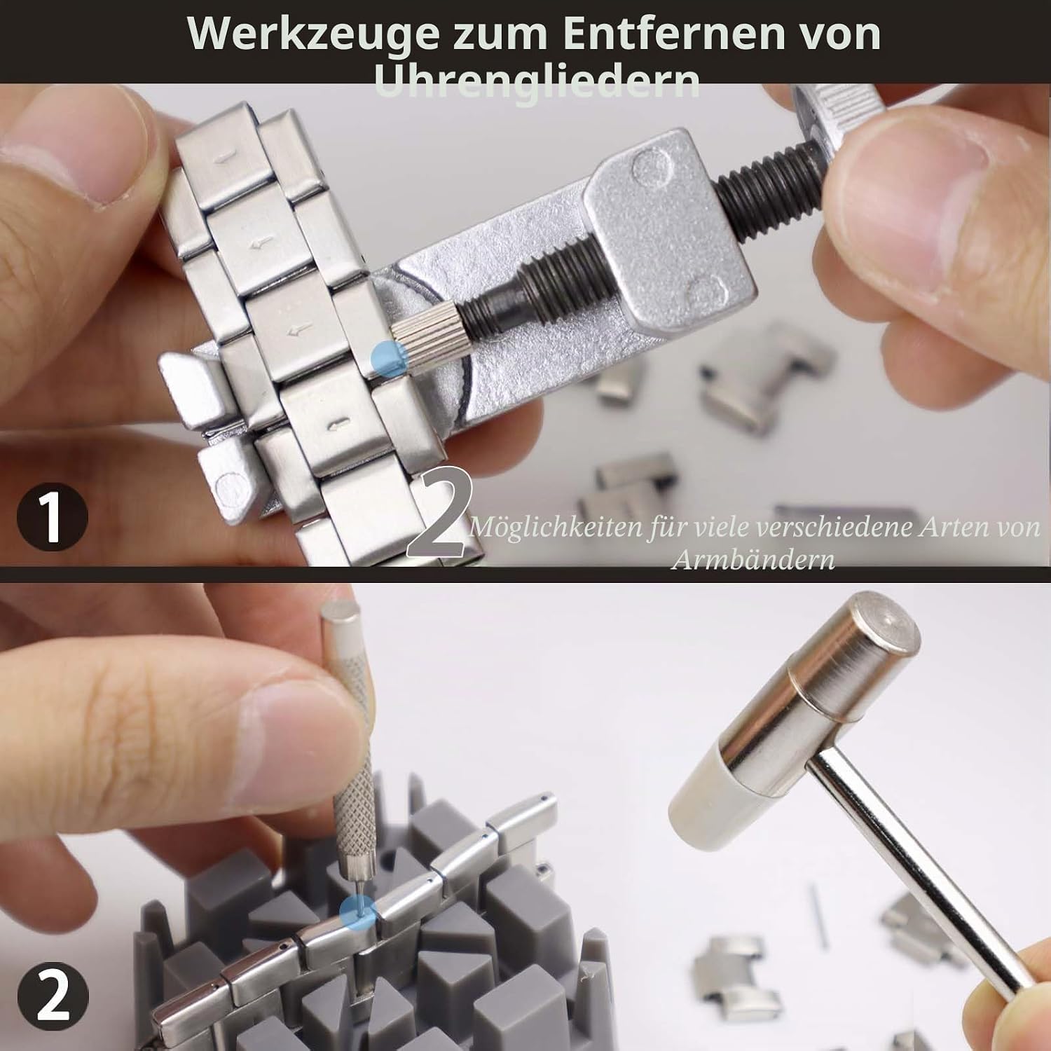 Professionelles Uhrenreparaturset, GLDCAPA Uhrenreparaturwerkzeuge mit Tragetasche, Werkzeug zum Entfernen von Uhrengliedern, Uhrengehäuseöffner, Uhrenpressenset mit 60 Uhrenbatterien – Bild 4