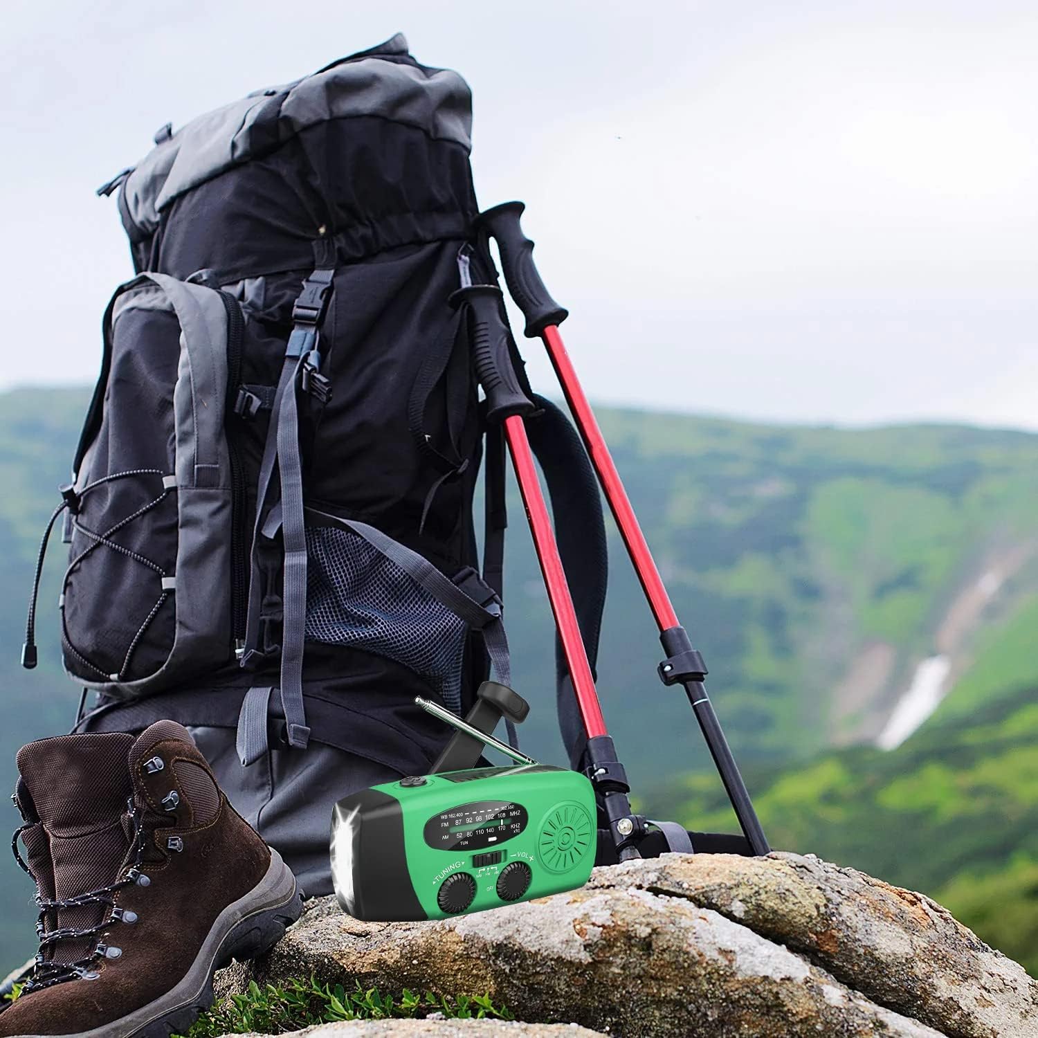 Solarbetriebenes Notfallradio, selbstbetriebenes Kurbelradio mit LED-Taschenlampenbeleuchtung, SOS-Alarm mit AM/FM mit 2000-mAh-Akku zum Aufladen des Smartphones im Notfall (grün) – Bild 6