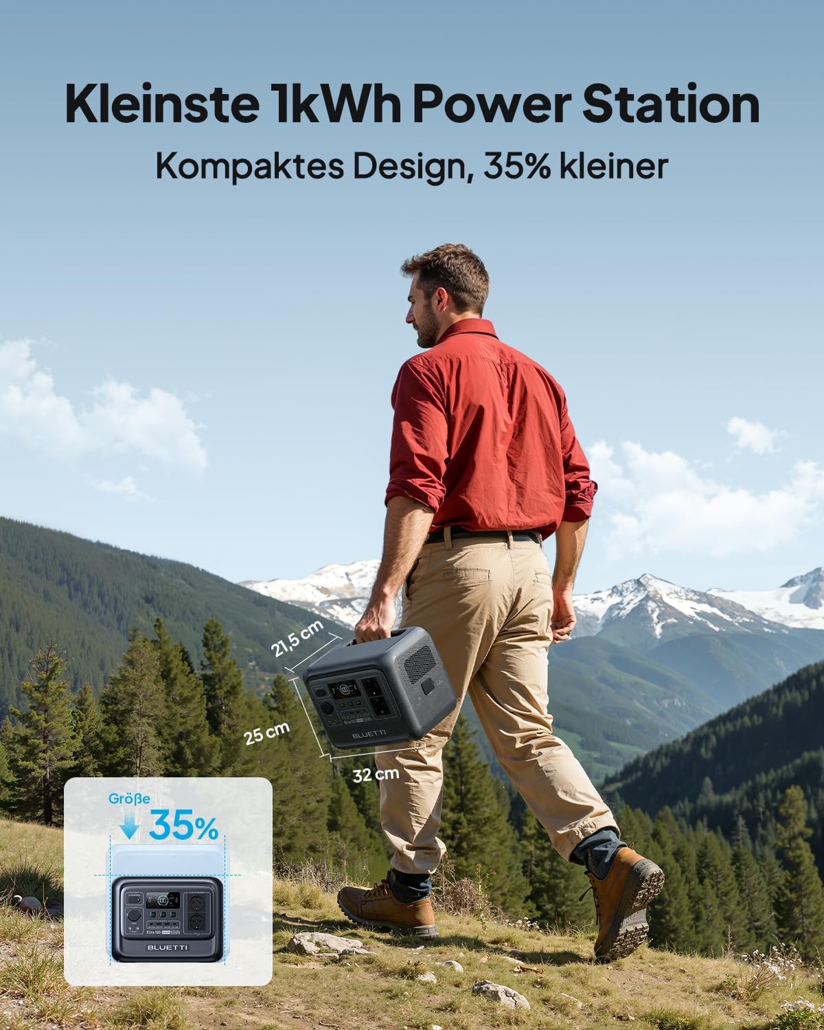 BLUETTI Solargenerator Elite 100 V2 mit 100 W Solarpanel, 1024 Wh tragbares Kraftwerk mit 2 1800 W AC-Ausgängen, 35 % kleiner, ideal für Camping, Notfälle, Backup – Bild 3