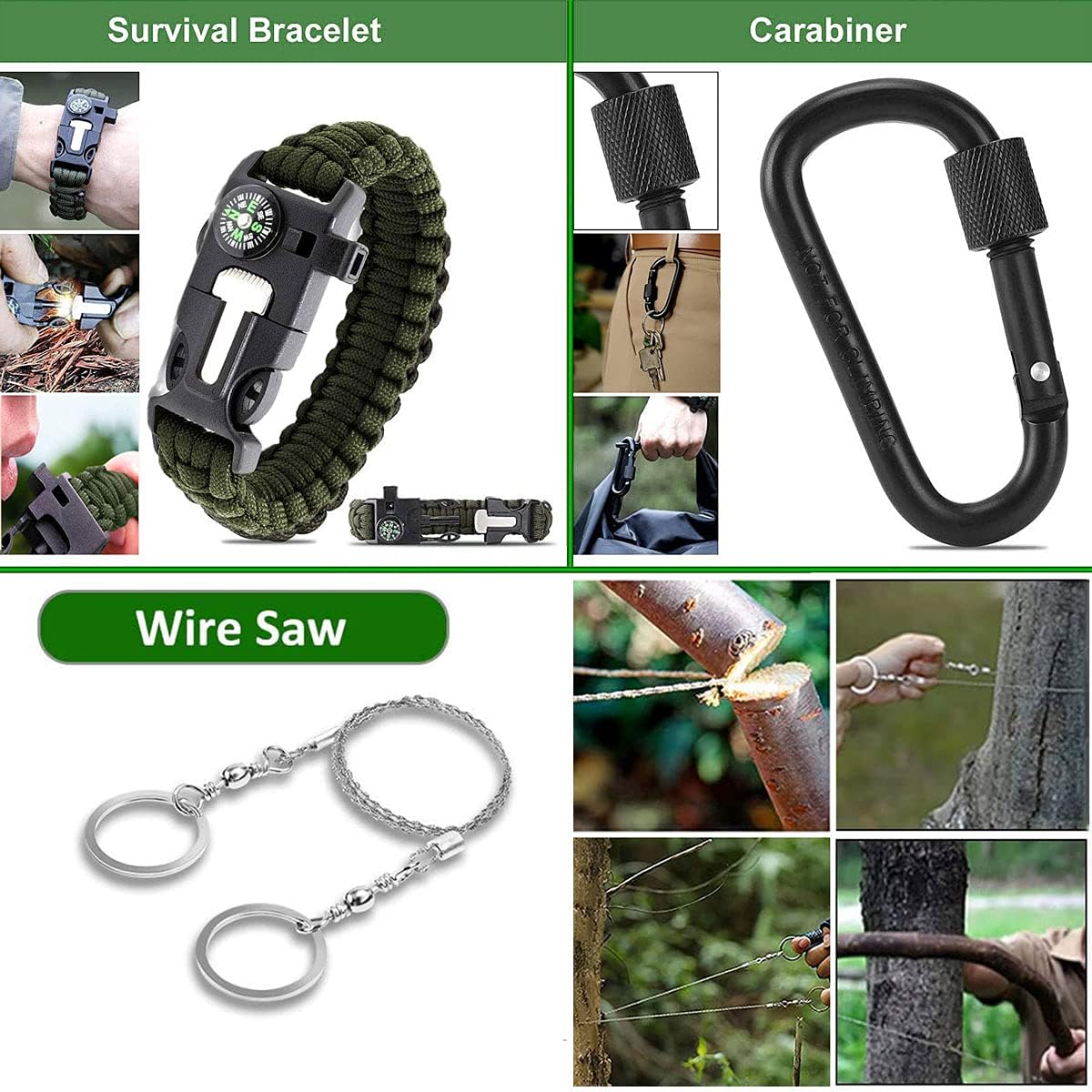 Überlebensset, 15-in-1 Outdoor-Notfallset, Überlebensset mit Notfalldecke, Paracord-Armband, Taschenlampe und anderer Überlebensausrüstung, ideal für Wandern, Camping, Bushcraft-Abenteuer – Bild 5